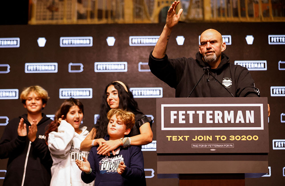 Fetterman speaks alongside his wife and children in Pittsburgh, Pennsylvania, on November .