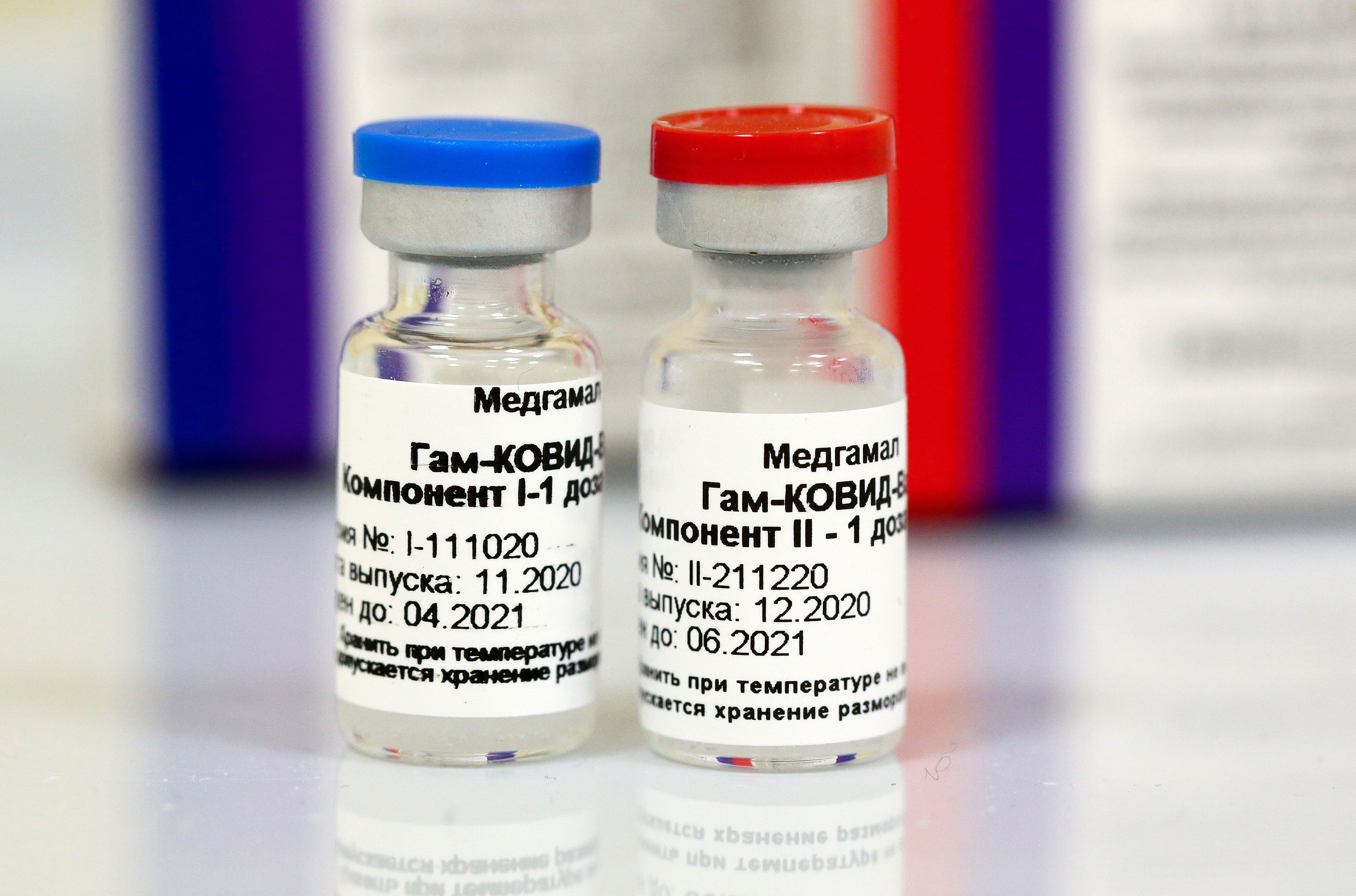 Vials of the Sputnik V Covid-19 vaccine are at a vaccination center in Moscow's Domodedovo International Airport on February 19.
