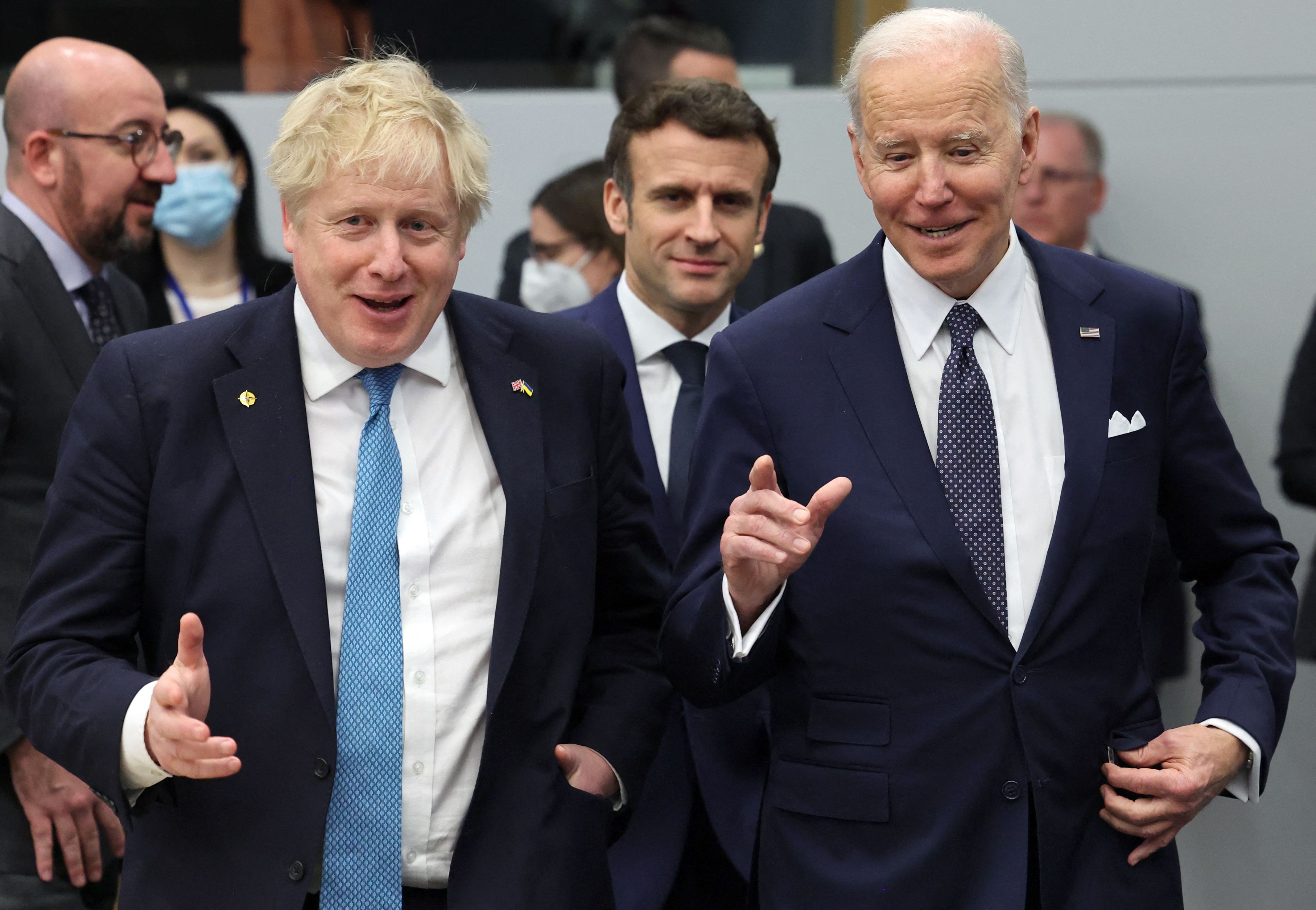 Britain's Prime Minister Boris Johnson, left, talks with US President Joe Biden ahead of a G7 summit in Brussels, Belgium, on March 24.