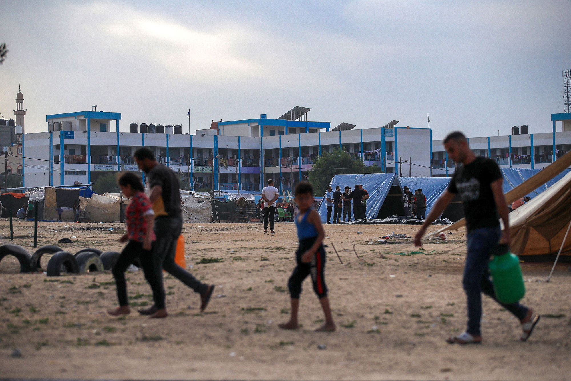 Displaced Palestinians take shelter at an UNRWA school in Rafah, in southern Gaza, on November 12.