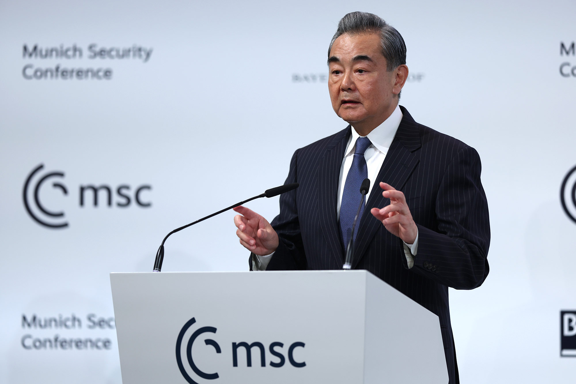 Wang Yi, top foreign policy adviser to Chinese President Xi Jinping, speaks at the Munich Security Conference on February 18.