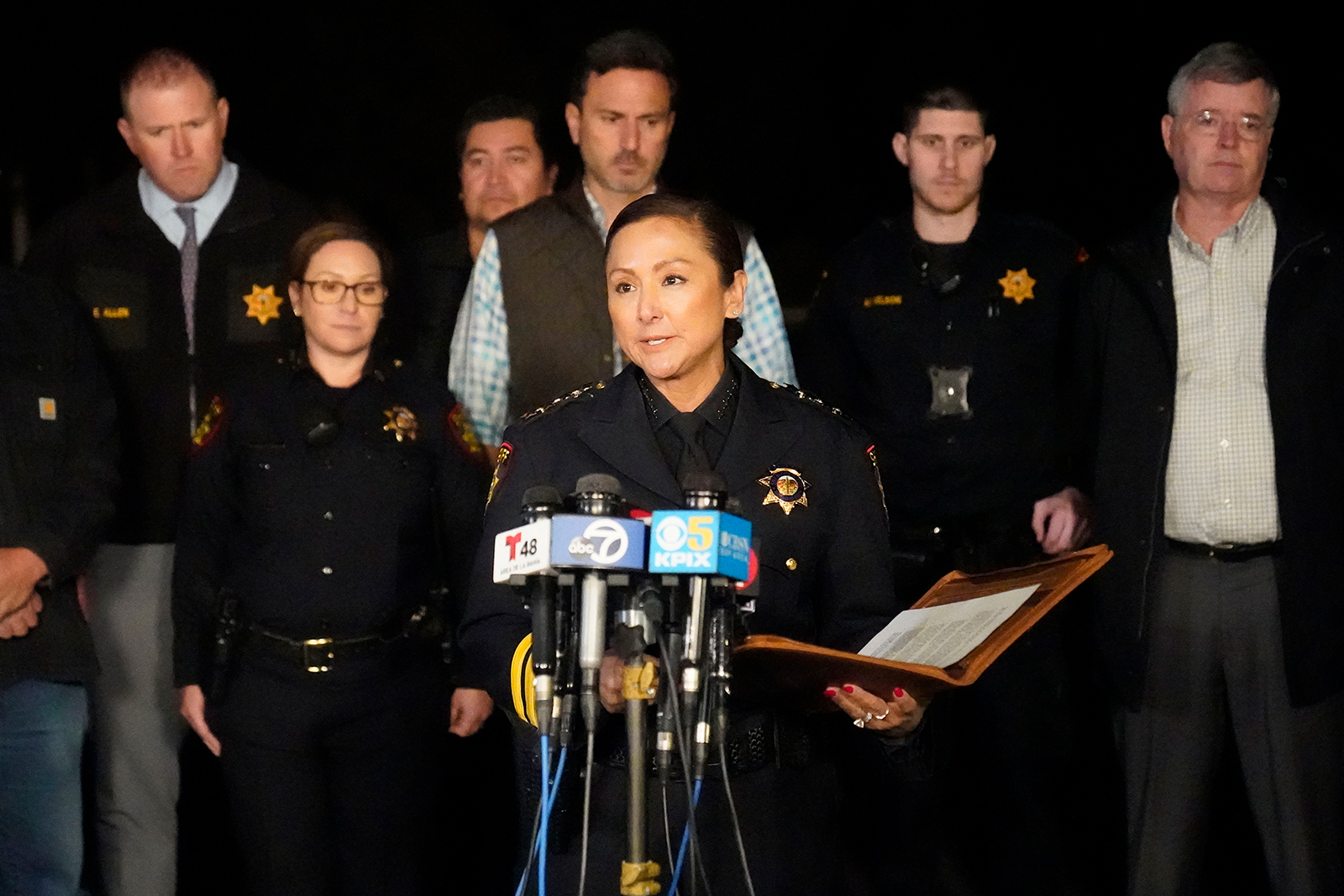 Christina Corpus speaks at a news conference in Half Moon Bay, California on January 24.