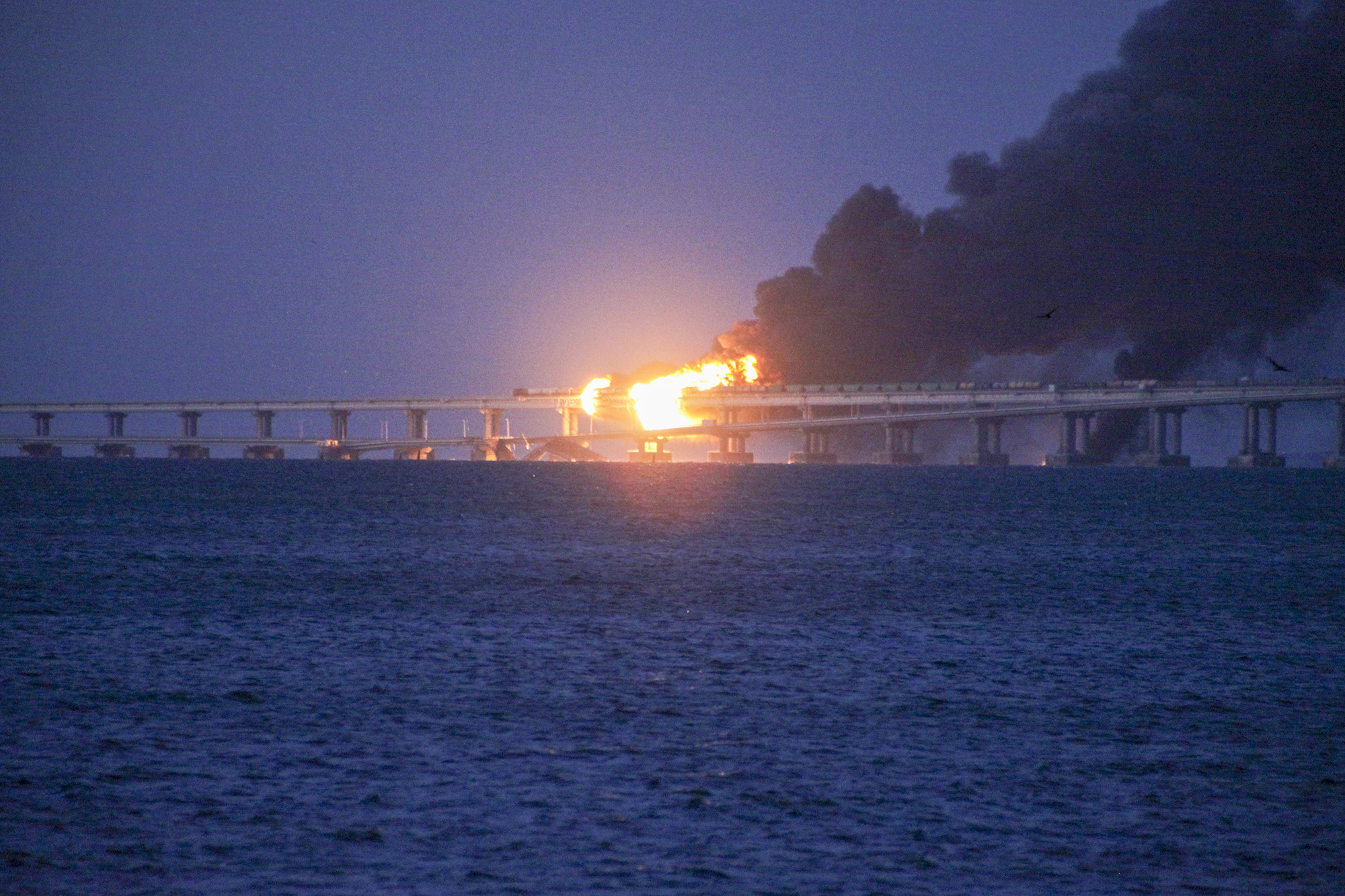 An explosion at the Kerch bridge in the Kerch Strait, Crimea, on October 8.