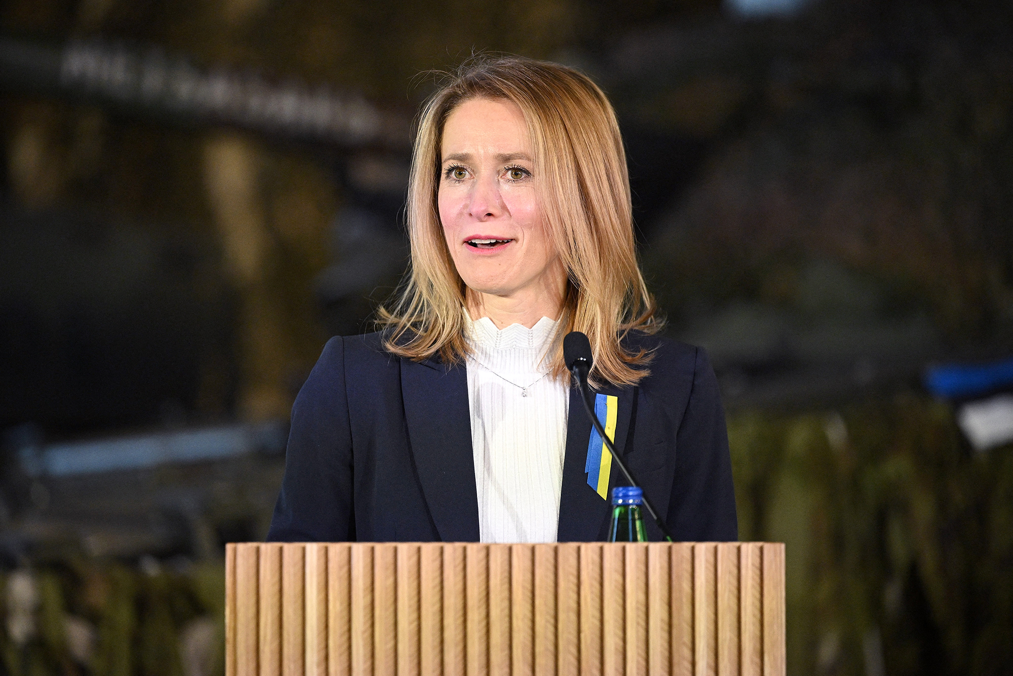 Prime Minister of Estonia Kaja Kallas speaks during a joint press conference at the Tapa Army Base on March 1, in Tallinn, Estonia.