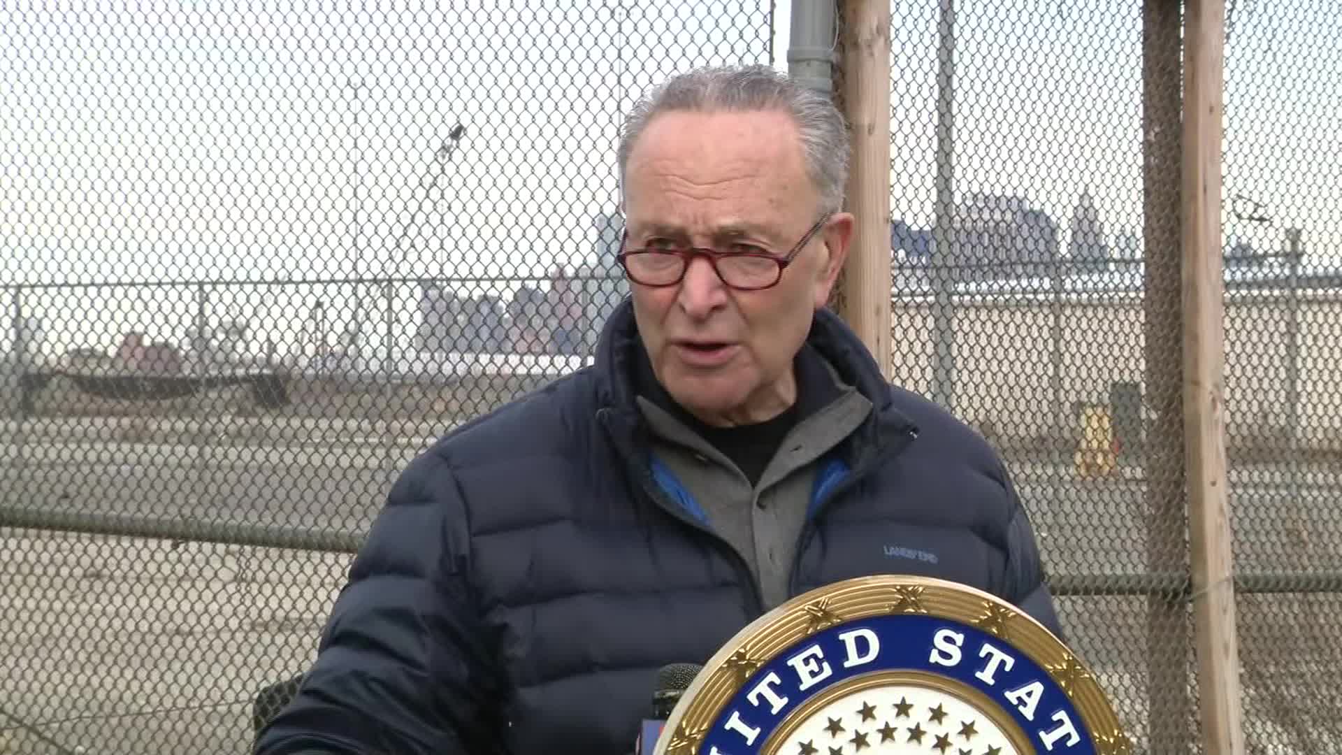 Senate Minority Leader Chuck Schumer speaks during a press conference in Brooklyn, New York, on December 28.