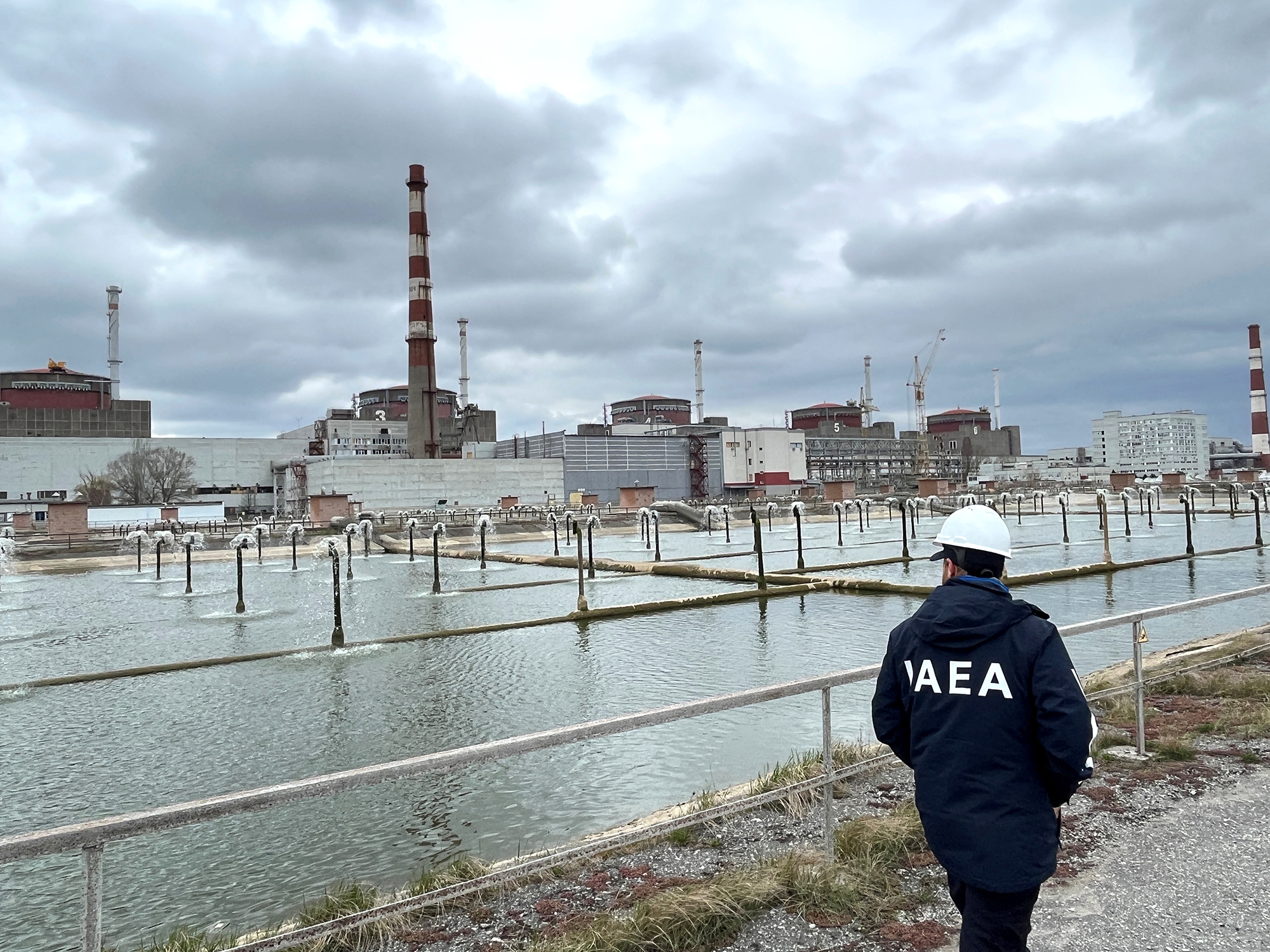 A member of the International Atomic Energy Agency (IAEA) expert mission tours the Zaporizhzhia nuclear power plant in the Zaporizhzhia region of Russian-controlled Ukraine, on March 29.