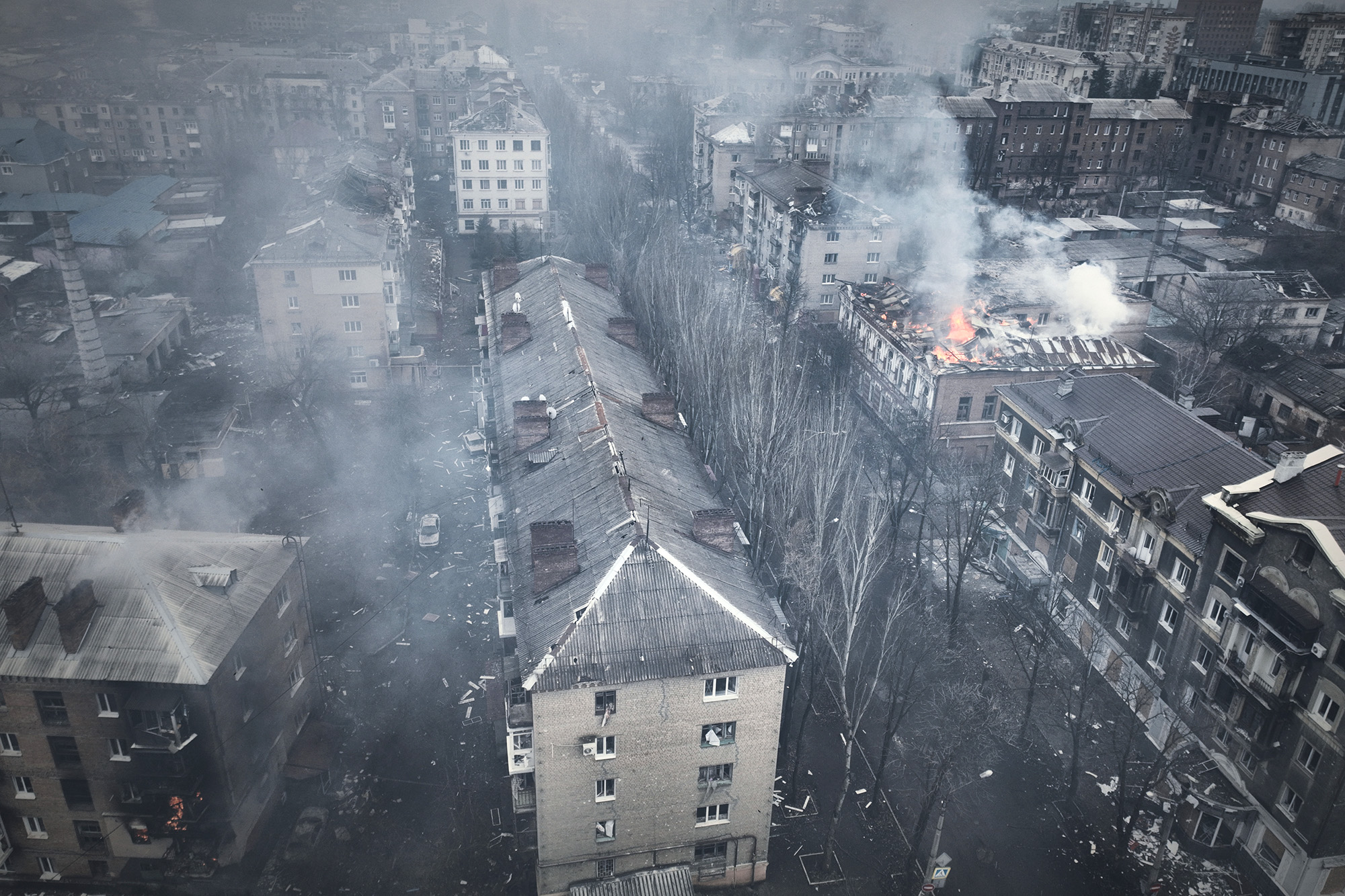 Smoke rises from burning buildings in Bakhmut, Ukraine, on March 26.