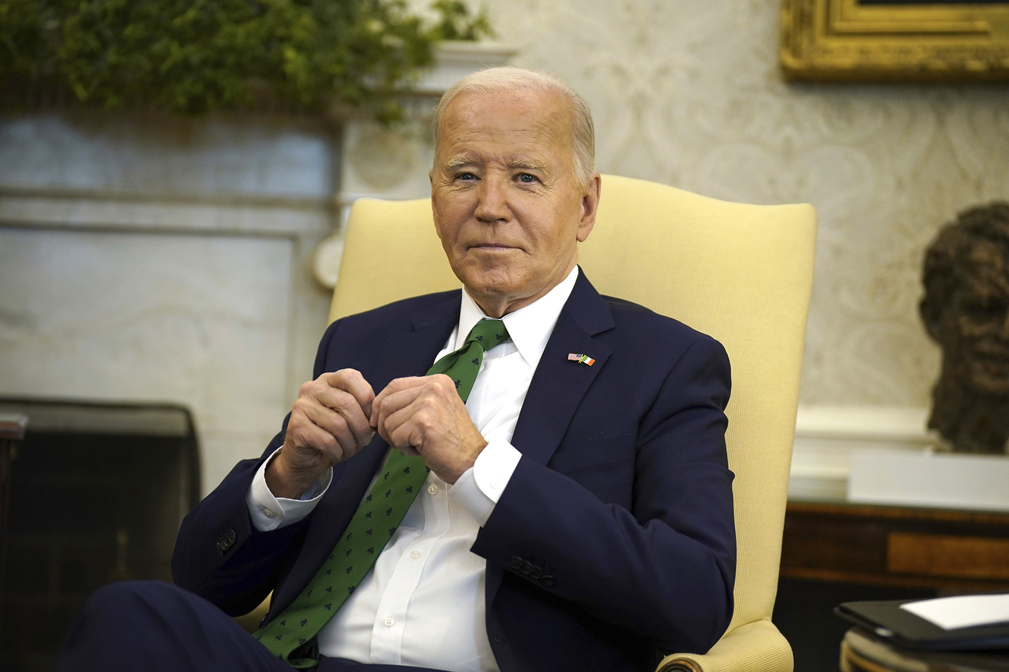 President Joe Biden in the Oval Office at the White House in Washington, DC, on March 15.