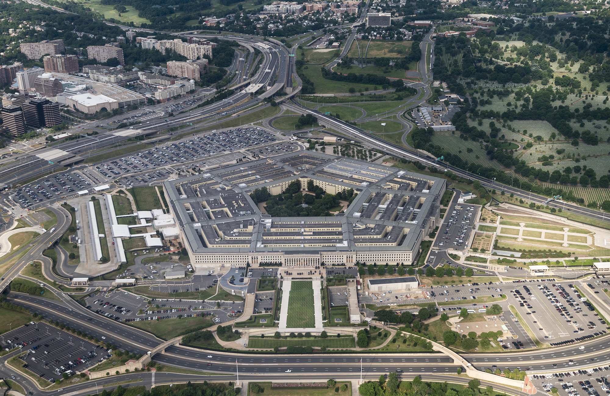 Aerial view of the Pentagon in Arlington, Virginia, on June 30, 2020.