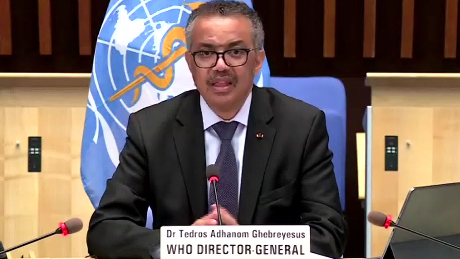 Tedros Adhanom Ghebreyesus, the director-general of the World Health Organization, speaks during a news conference on Thursday.