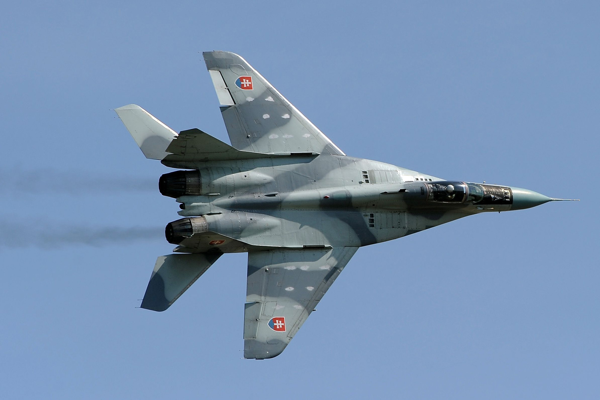 MiG-29 aircraft flies above Sliac in Slovakia on July 8, 2016.