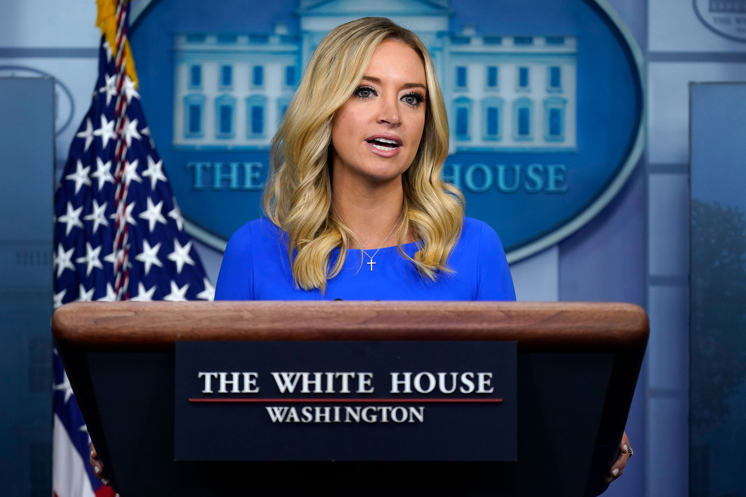White House press secretary Kayleigh McEnany speaks during a news conference at the White House on October 1 in Washington, DC.