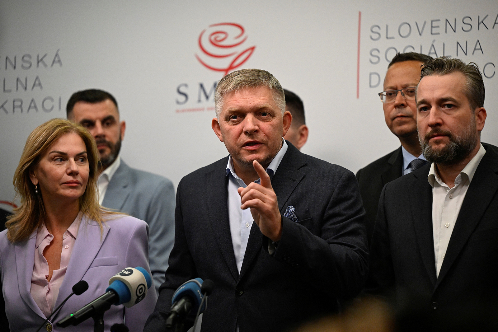 Robert Fico speaks during a press conference after the country's early parliamentary elections, in Bratislava, Slovakia, on October 1.