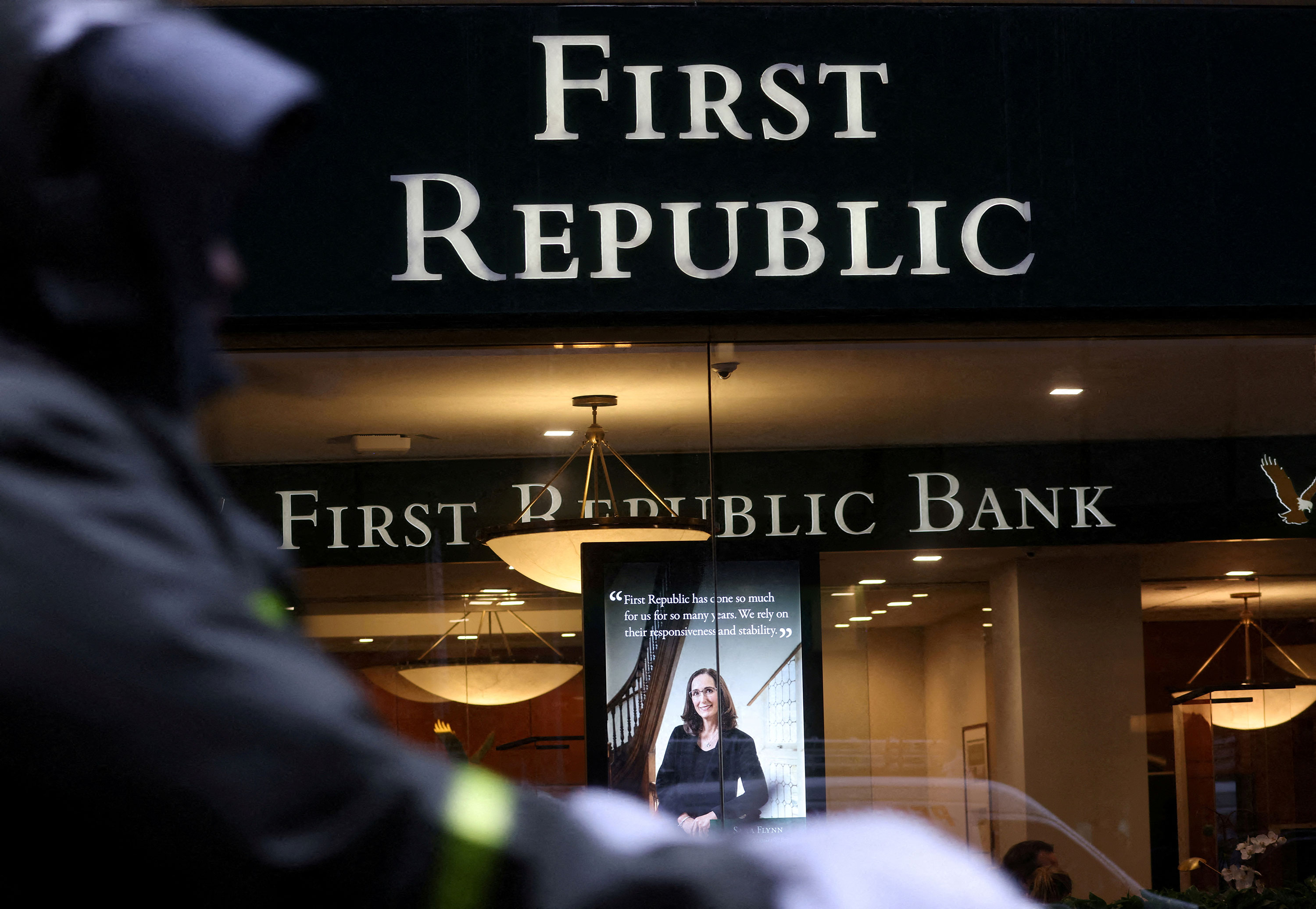 A First Republic Bank branch is pictured in Manhattan on Monday.
