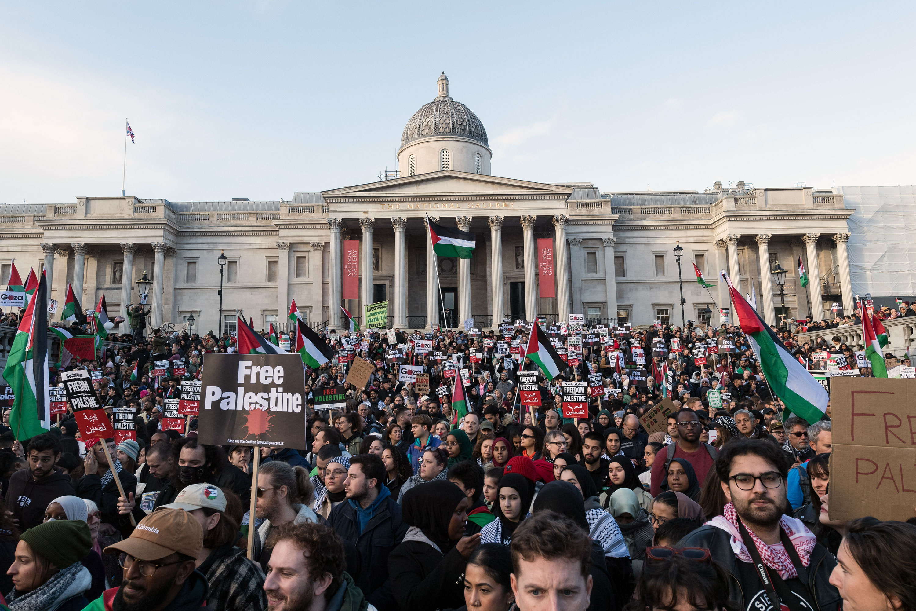 People attend a rally at Trafalgar Square in London on November 4. 