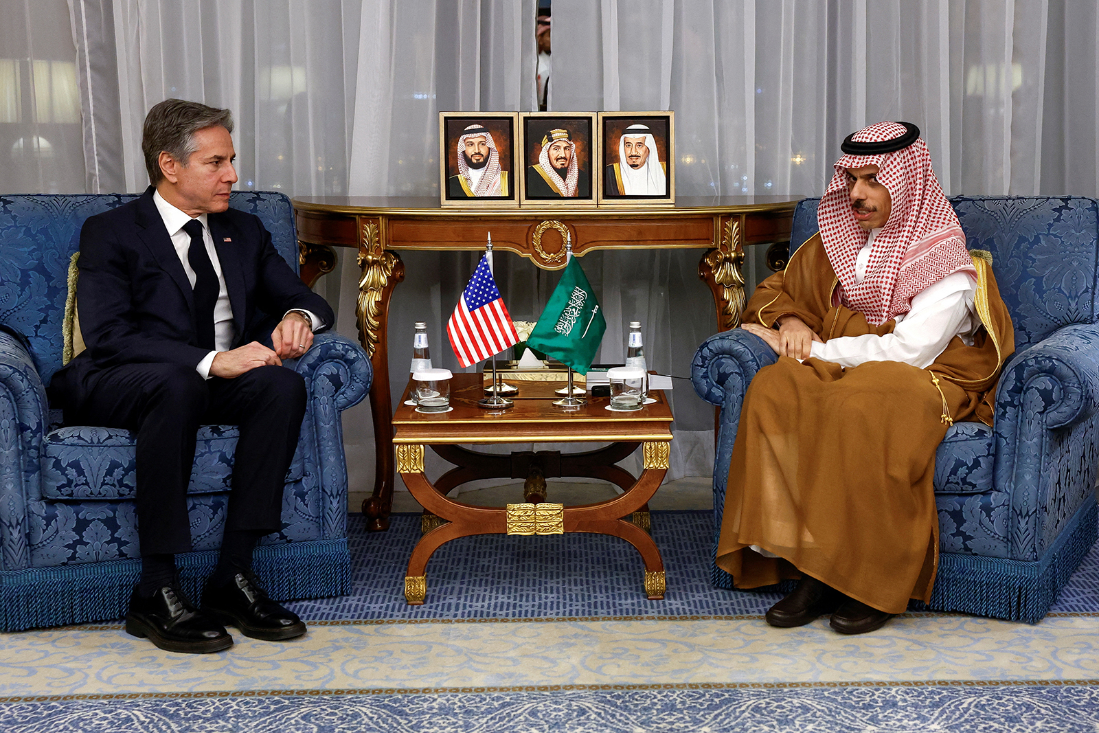 U.S. Secretary of State Antony Blinken meets Saudi Arabia's Foreign Minister Prince Faisal bin Farhan Al-Saud, in Jeddah, Saudi Arabia on March 20.