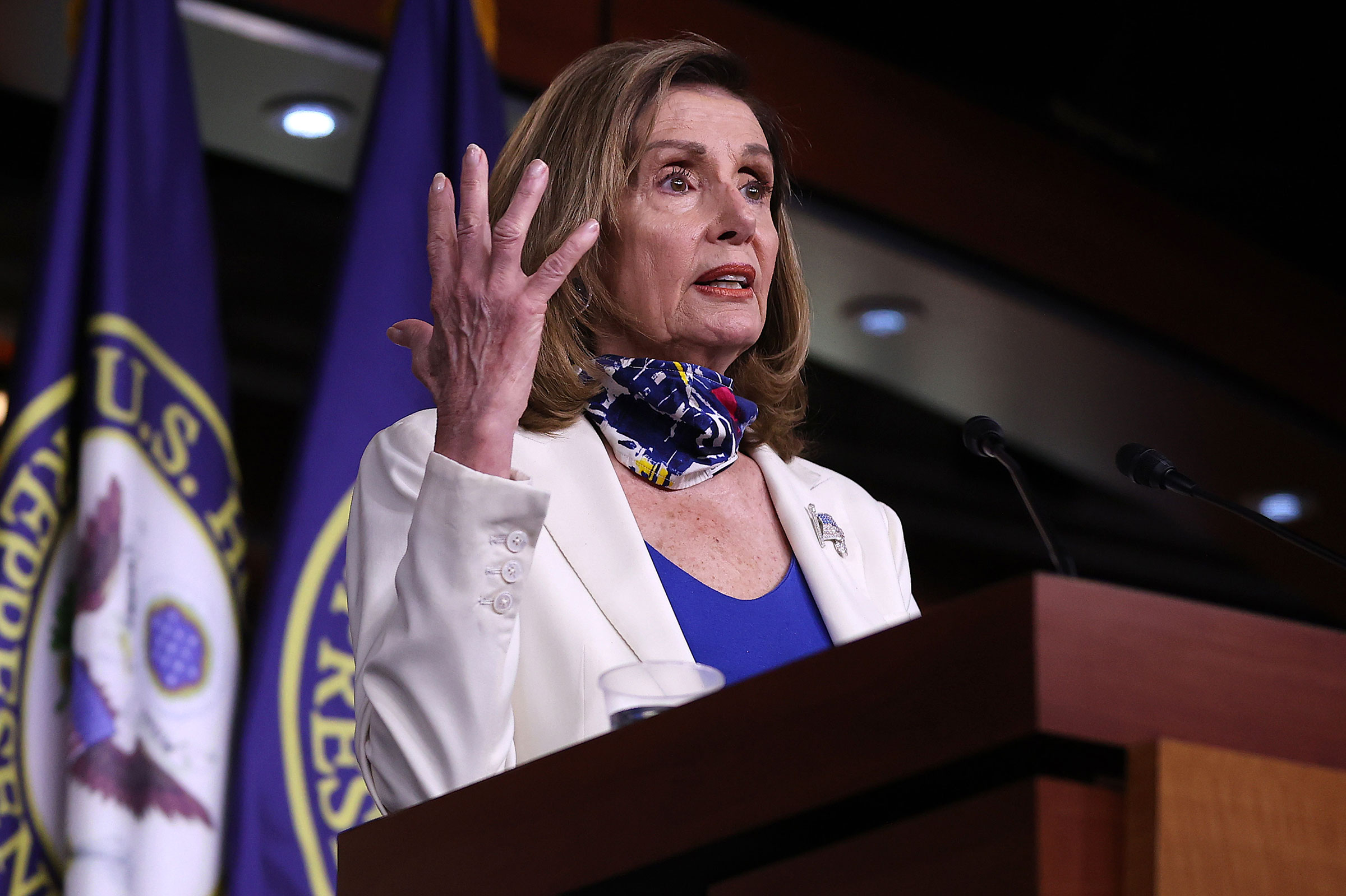 House Speaker Nancy Pelosi speaks during her weekly news conference on October 1 in Washington, DC.