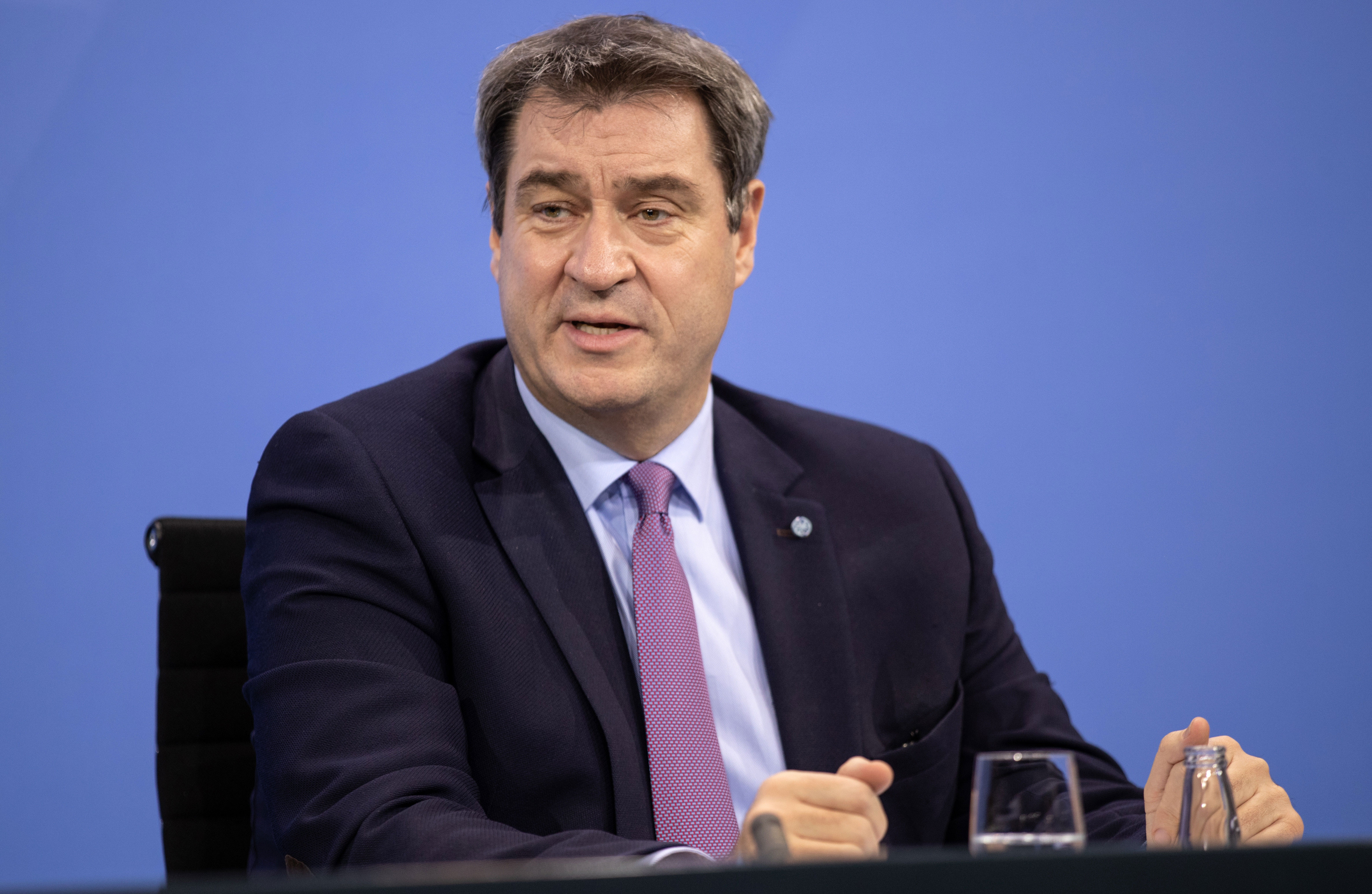 Markus Soeder, Bavarian prime minister, holds a press conference on January 5 in Berlin.