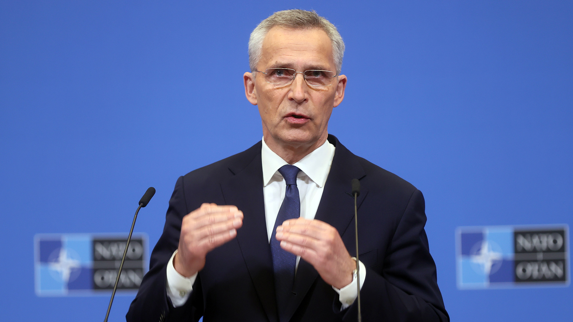 NATO Secretary General Jens Stoltenberg speaks during a press conference after the Extraordinary Summit of NATO Heads of State and Government in Brussels, Belgium on March 24.