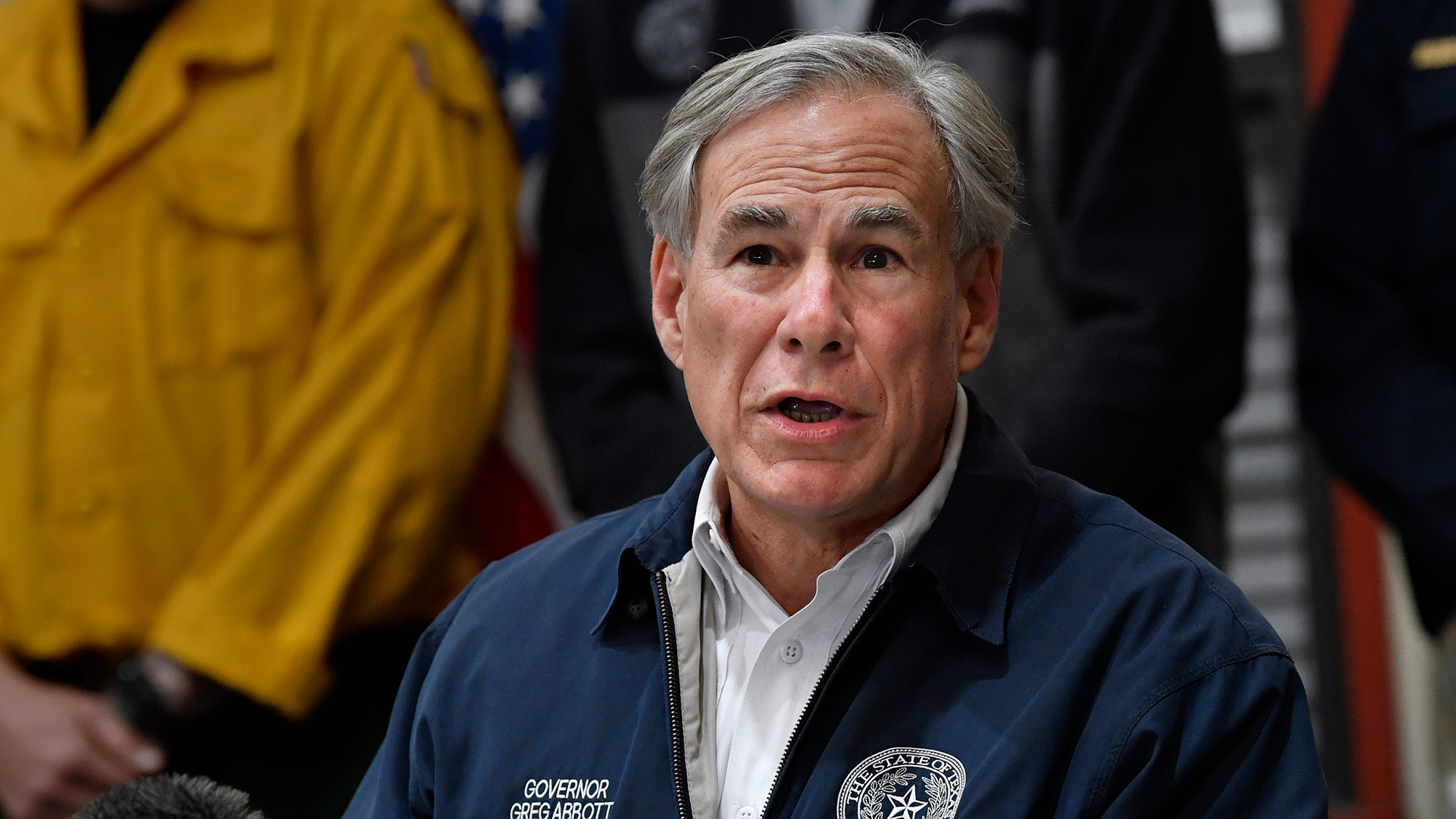 Texas Gov. Greg Abbott speaks during a recent press conference in the Eastland Fire Department in Abilene, Texas on Friday March 18.