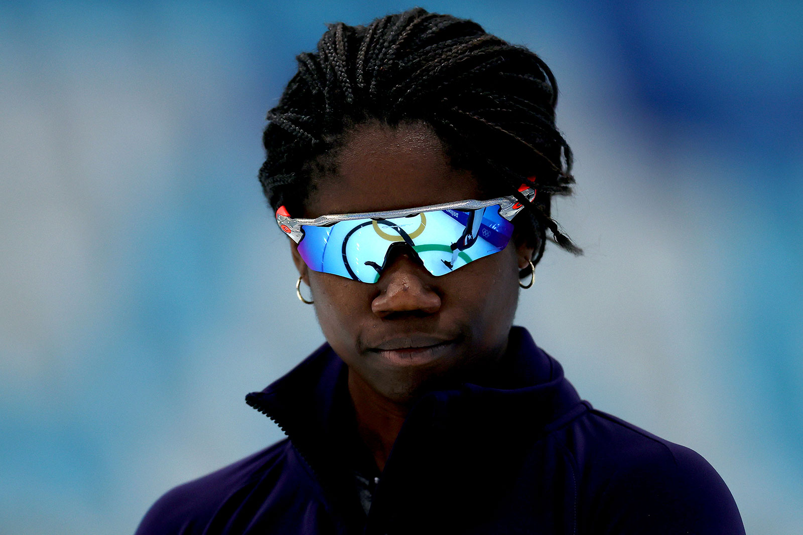 US speed skater Erin Jackson looks on during a practice session on February 1.