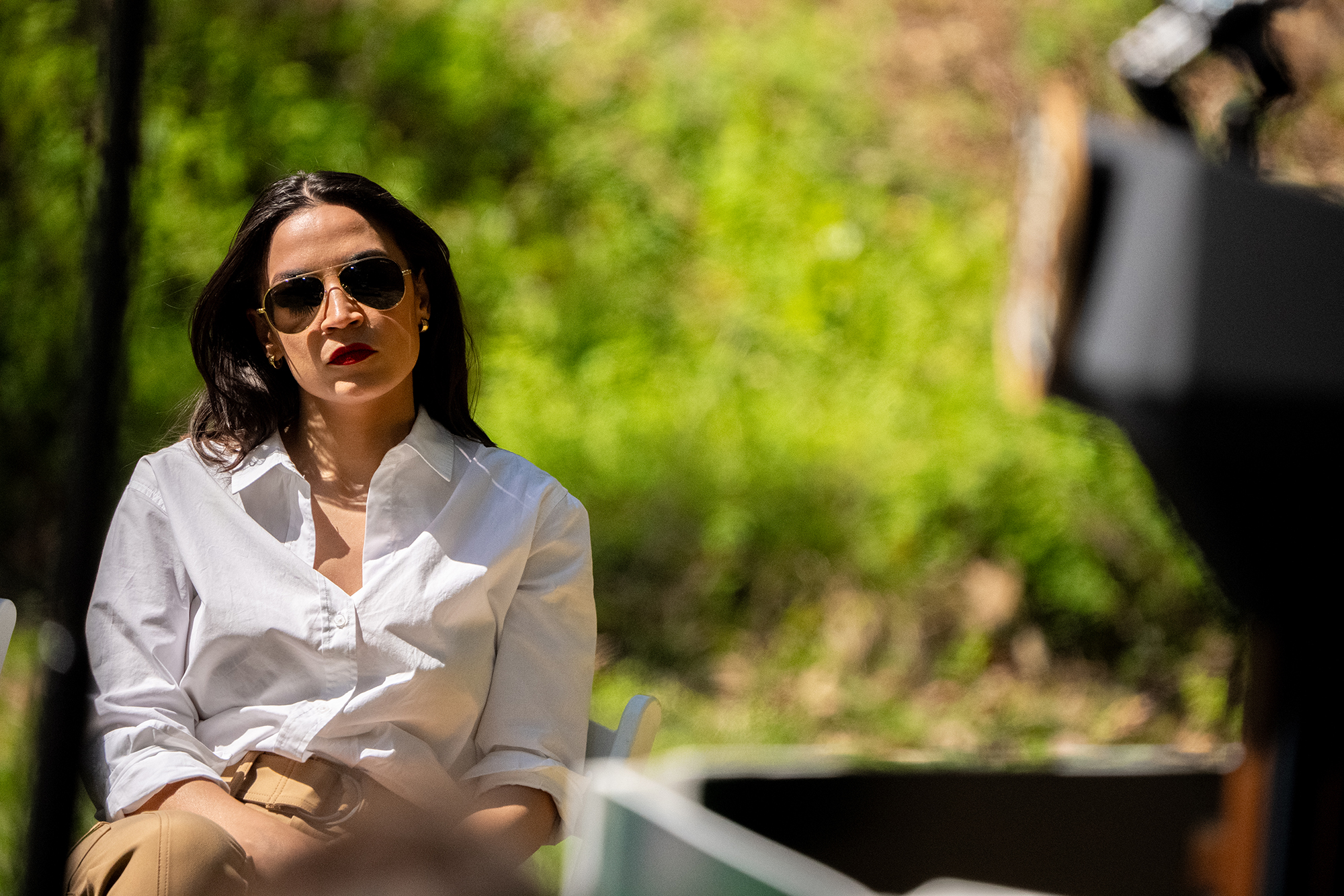 Rep. Alexandria Ocasio-Cortez (D-NY) on April 22 in Triangle, Virginia, as Joe Biden speaks on Earth Day at Prince William Forest Park.
