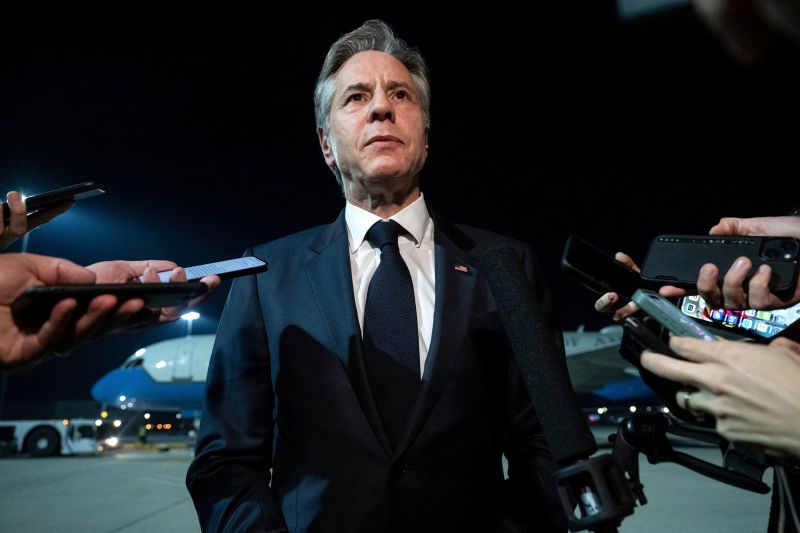 US Secretary of State Antony Blinken speaks to the media prior to departure from Al Maktoum International Airport in Dubai on December 1. 