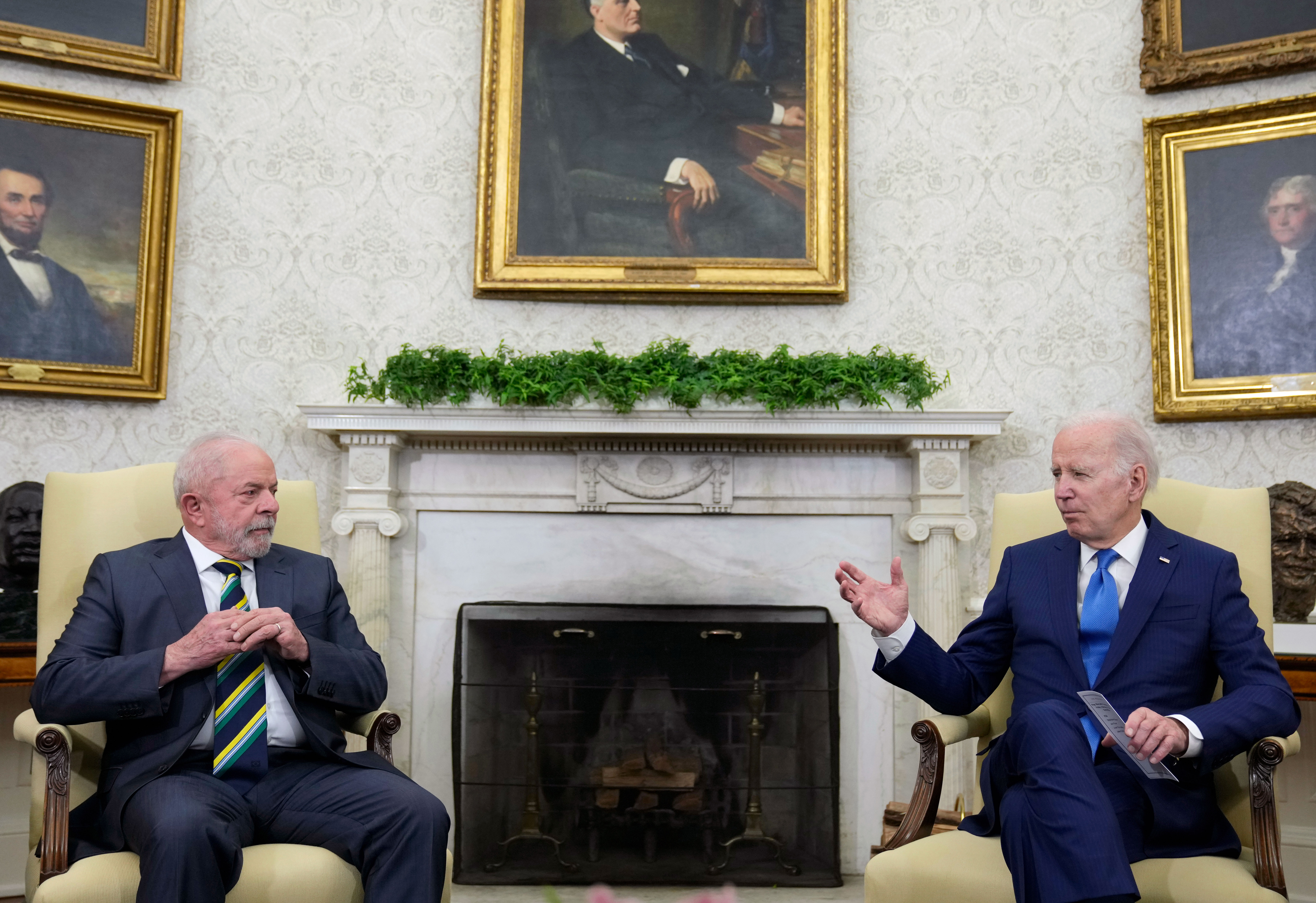 US President Joe Biden meets with Brazilian President Luiz Inácio Lula da Silva in the Oval Office of the White House on Friday in Washington. 