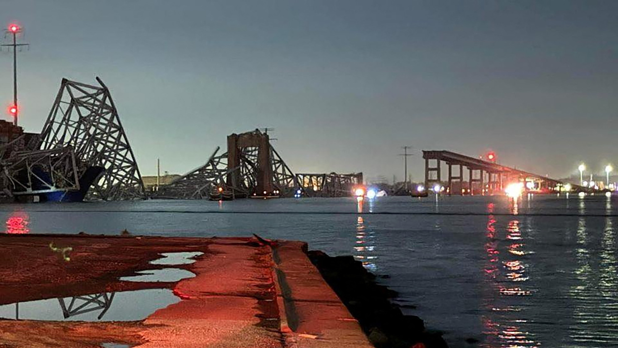 A view of the Francis Scott Key Bridge after it collapsed, in Baltimore, Maryland, U.S., in this picture released on March 26.