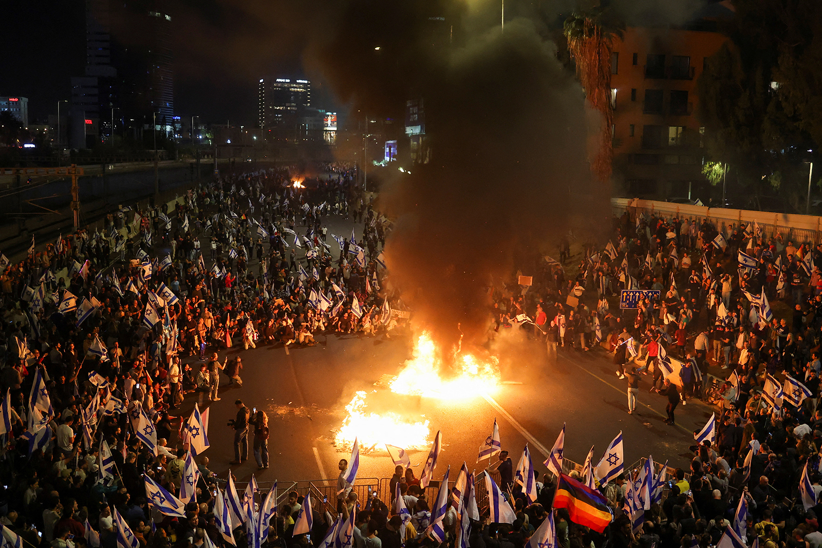 Protesters rally against the Israeli government's judicial reform in Tel Aviv, Israel on Monday.