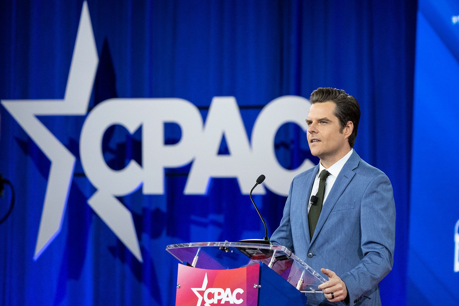Matt Gaetz speaks at CPAC in Dallas, Texas, on August 6.
