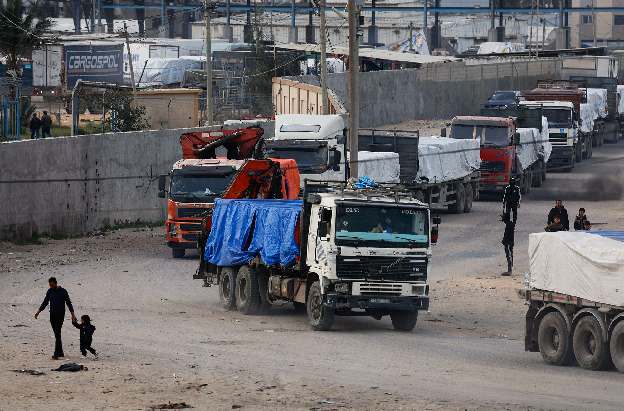 Trucks carrying aid arrive in Rafah, Gaza, on January 17.