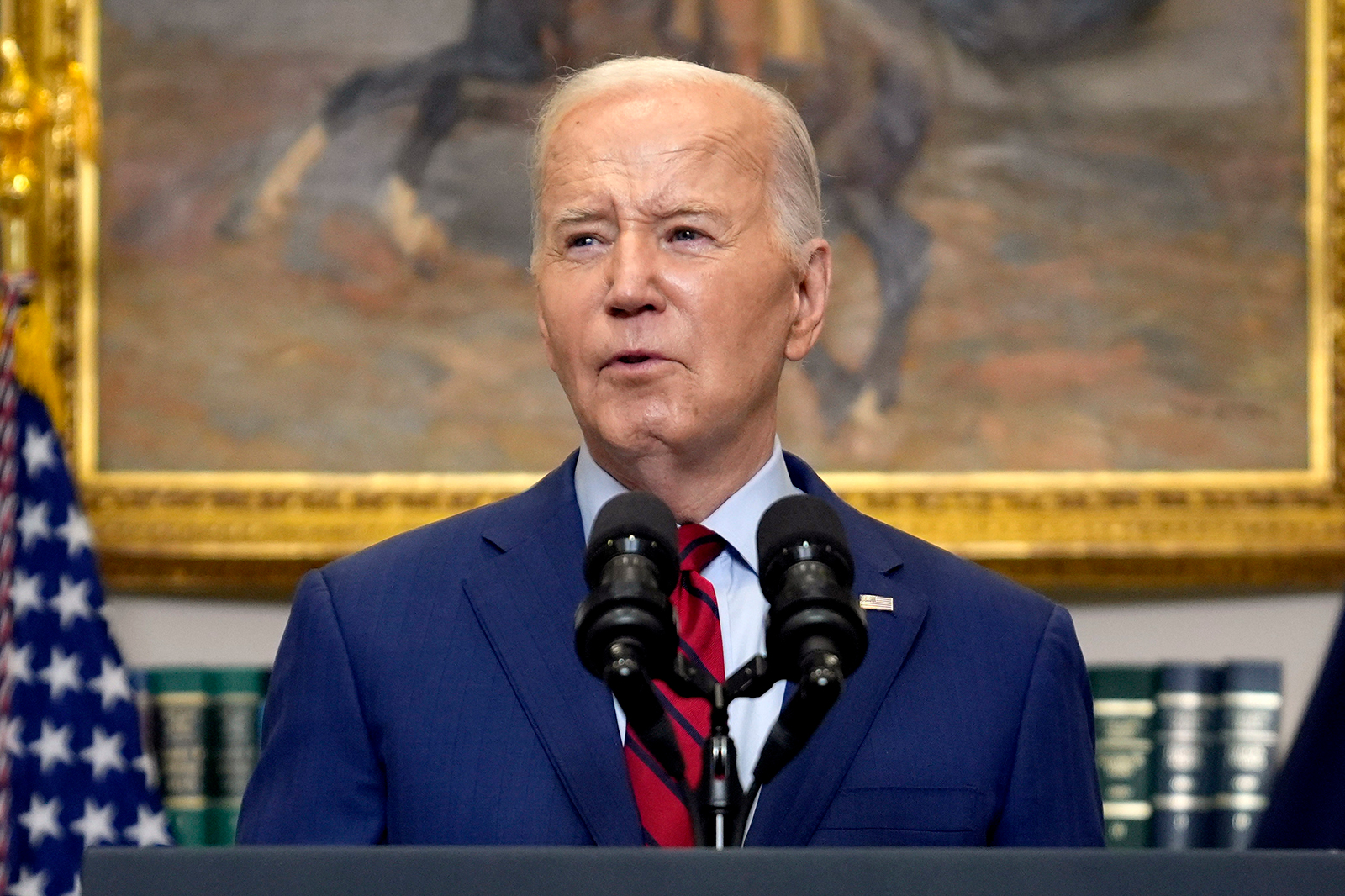 Joe Biden delivers remarks about student protests over the war in Gaza, from the Roosevelt Room of the White House, on May 2, in Washington.