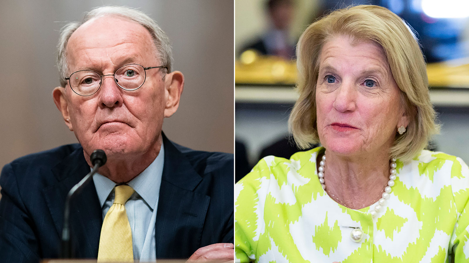 From left, Sens. Lamar Alexander of Tennessee and Shelley Moore Capito of West Virginia.
