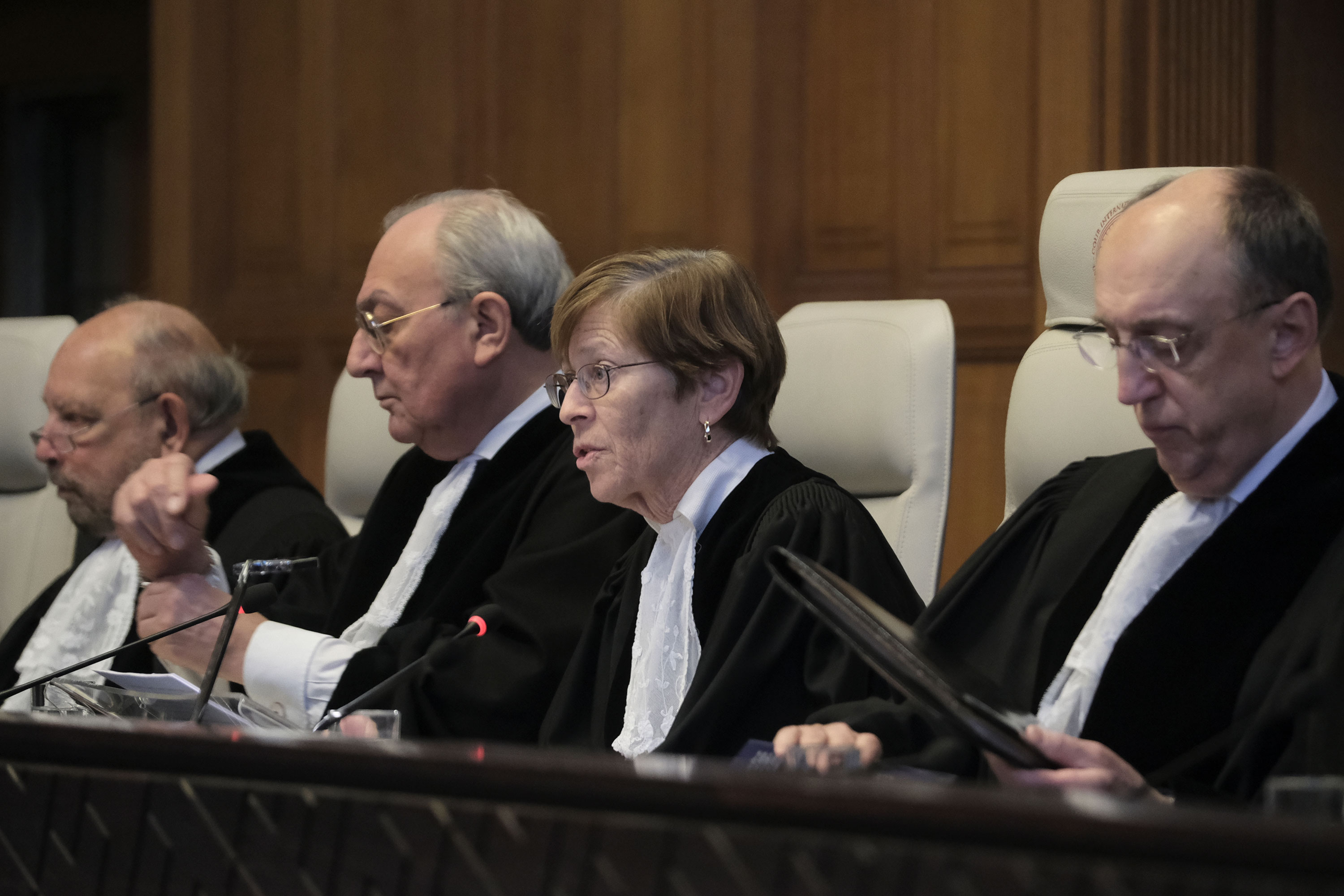 Judge Joan Donoghue speaks at the International Court of Justice in The Hague, Netherlands, on Friday.