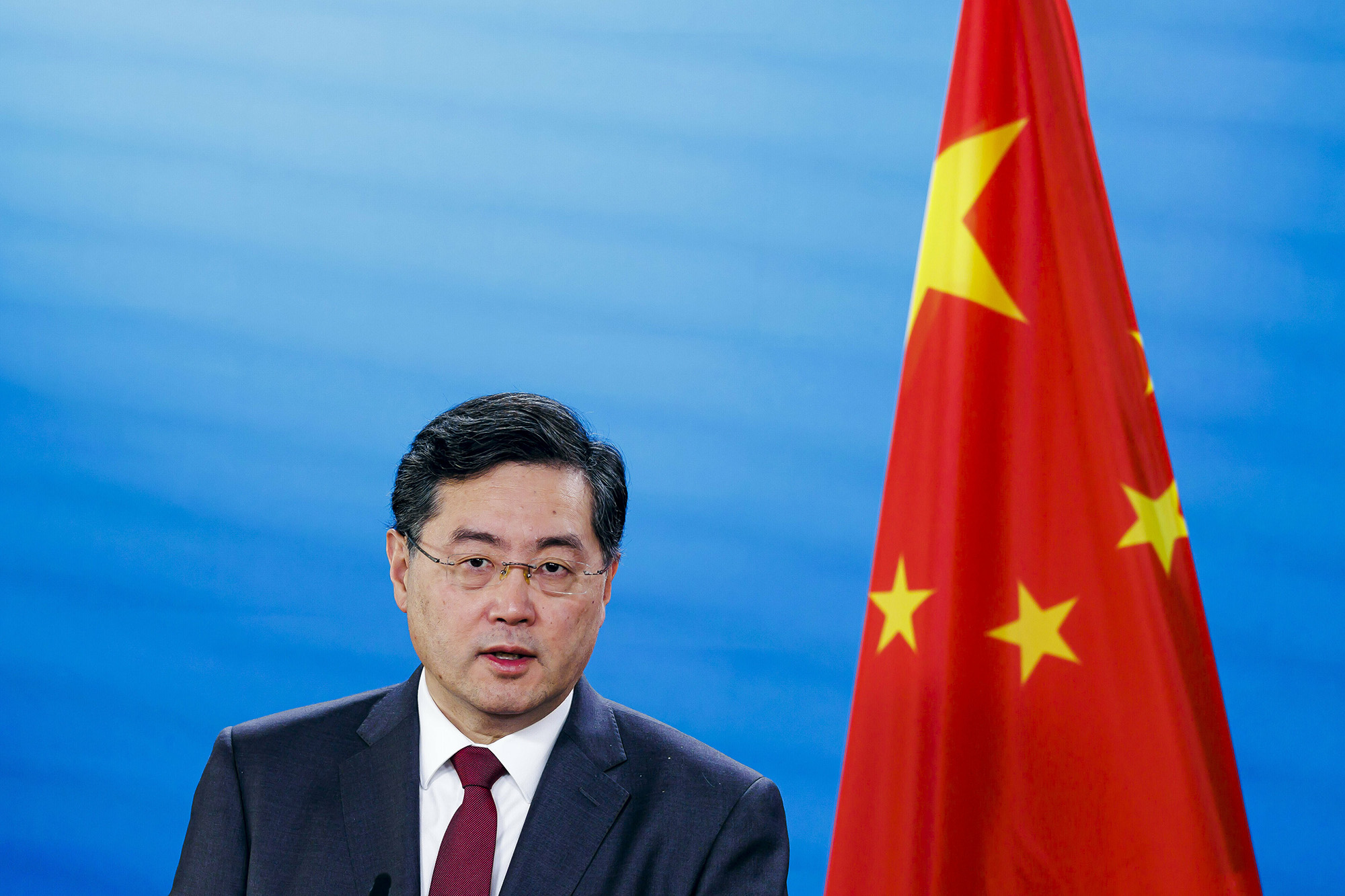 Qin Gang, Minister of Foreign Affairs of China speaks during a visit to Berlin, Germany, on May 9.