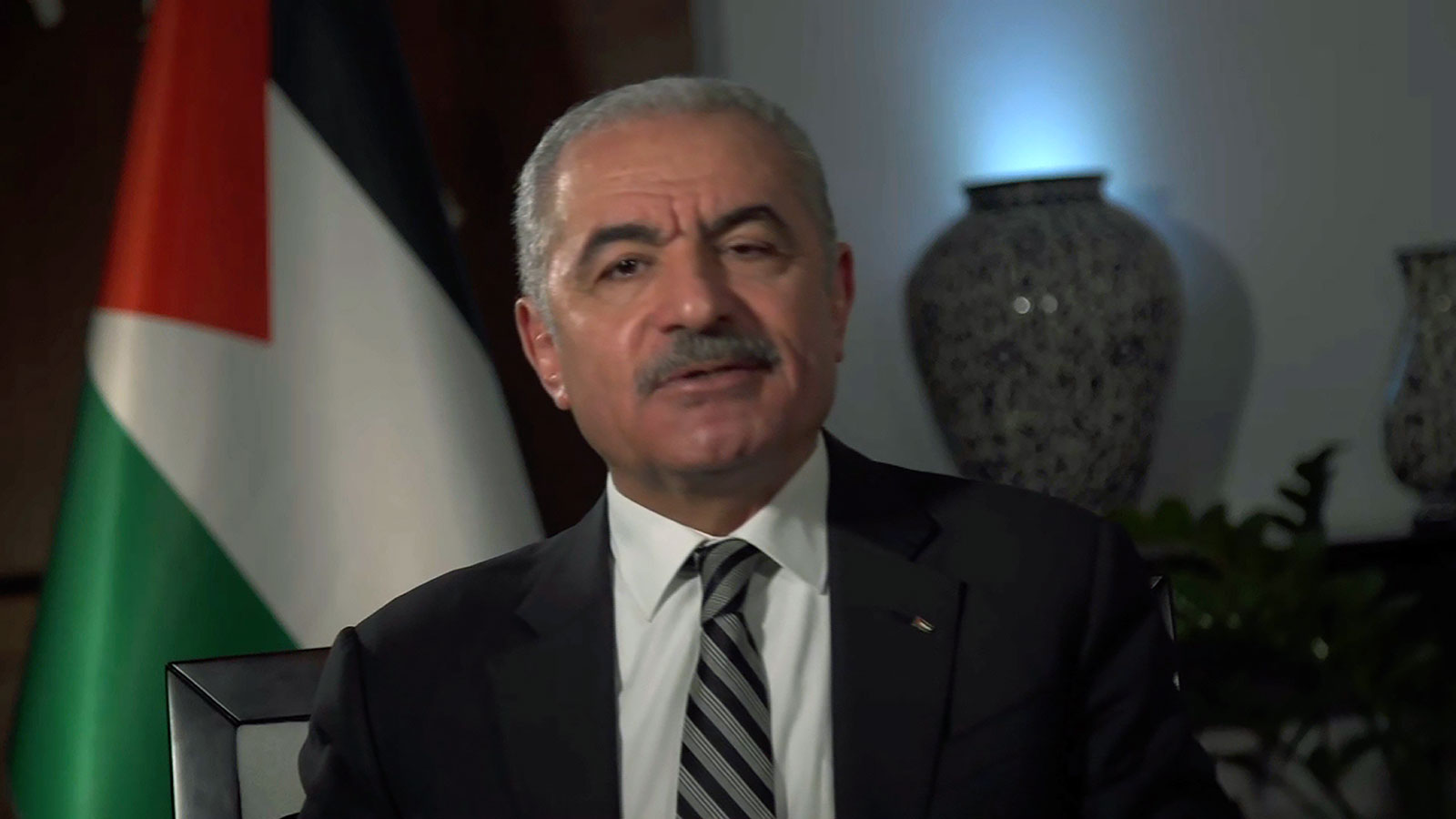 Caretaker Prime Minister of the Palestinian Authority Mohammad Shtayyeh speaks with CNN's Christiane Amanpour on Tuesday.