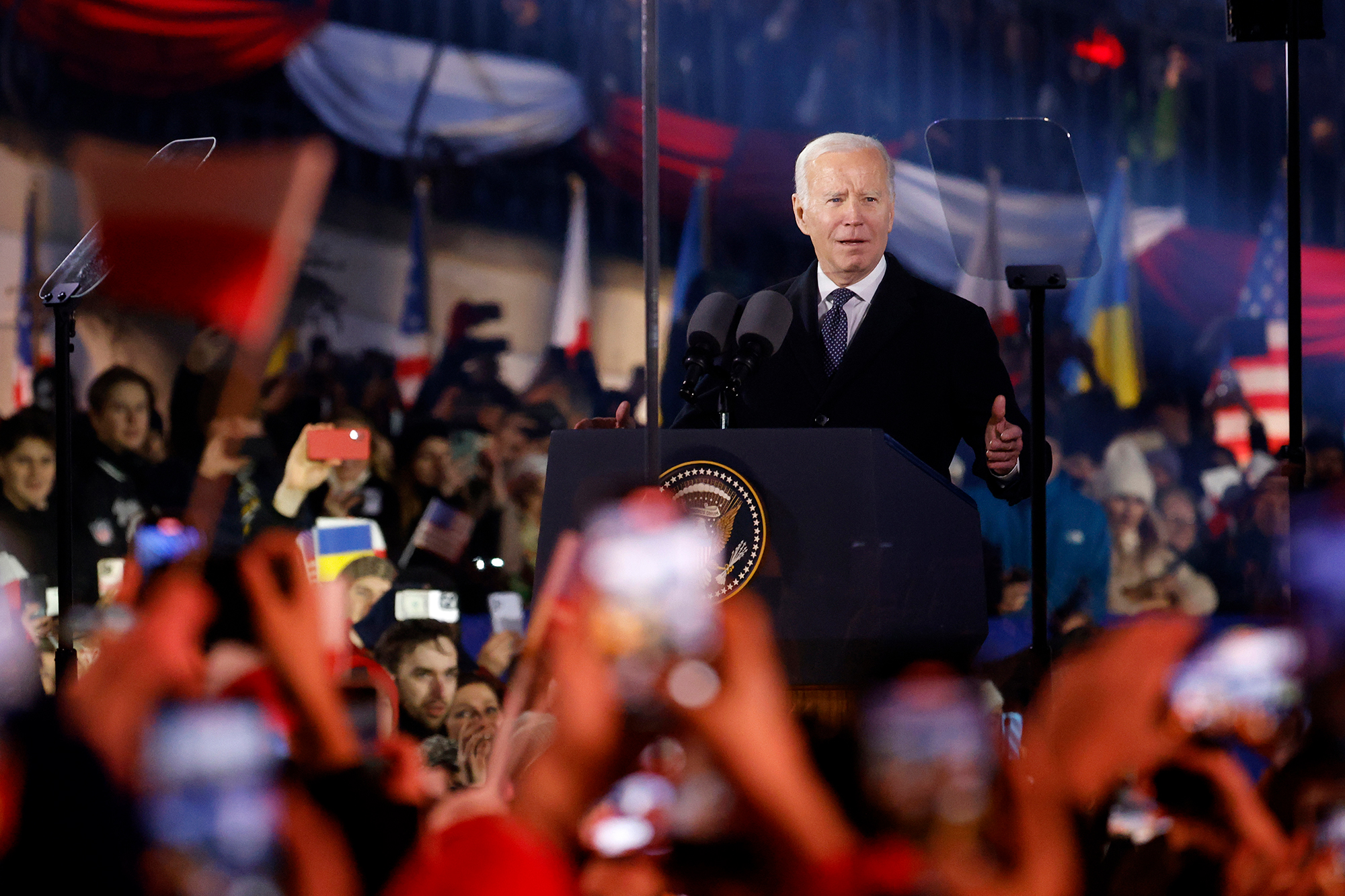 US President Joe Biden holds a speech in Warsaw on Tuesday.