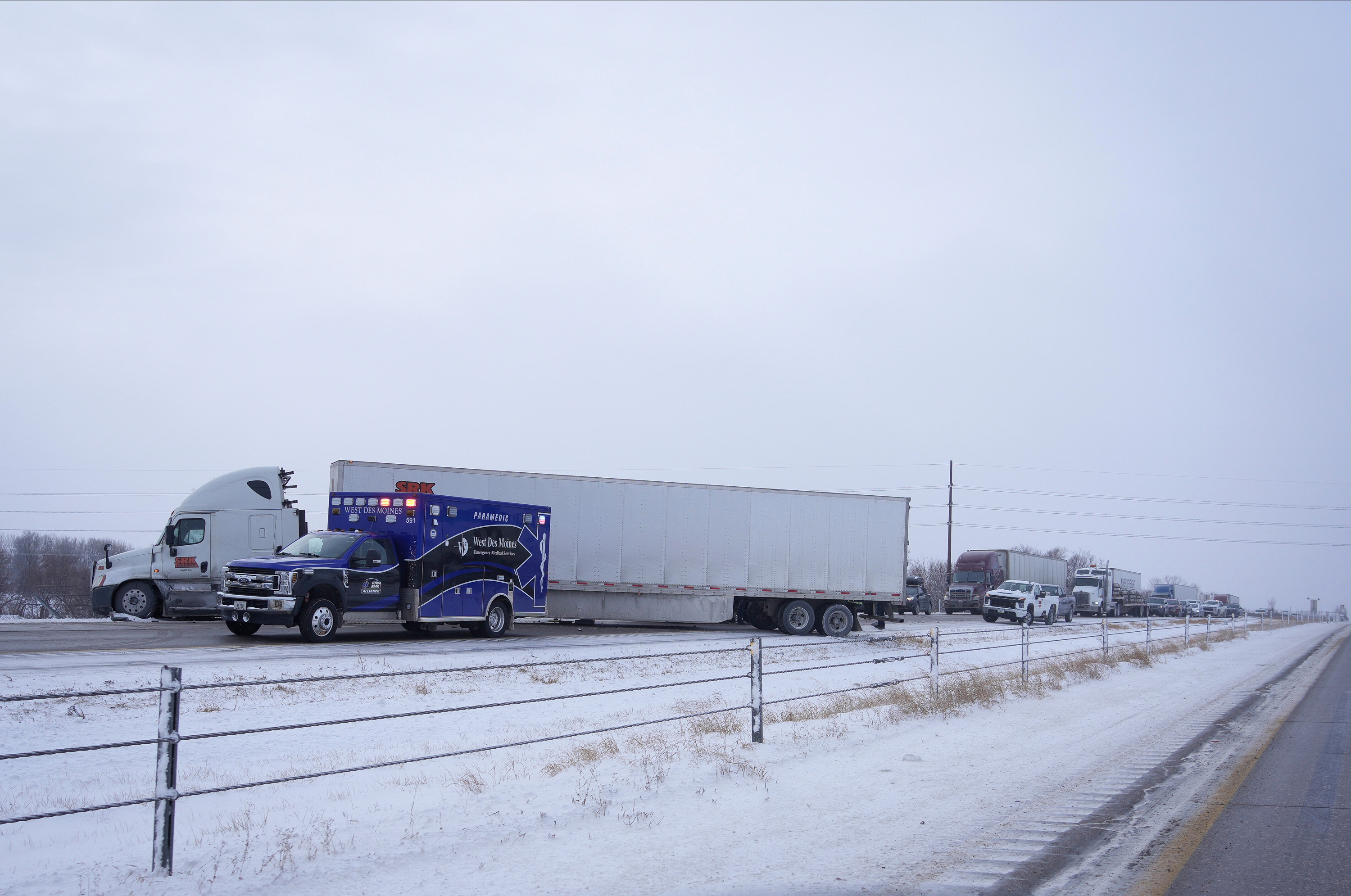 An accident involving a semi tractor trailer blocked the eastbound lanes of Interstate 80 in West Des Moines, Iowa on Thursday.