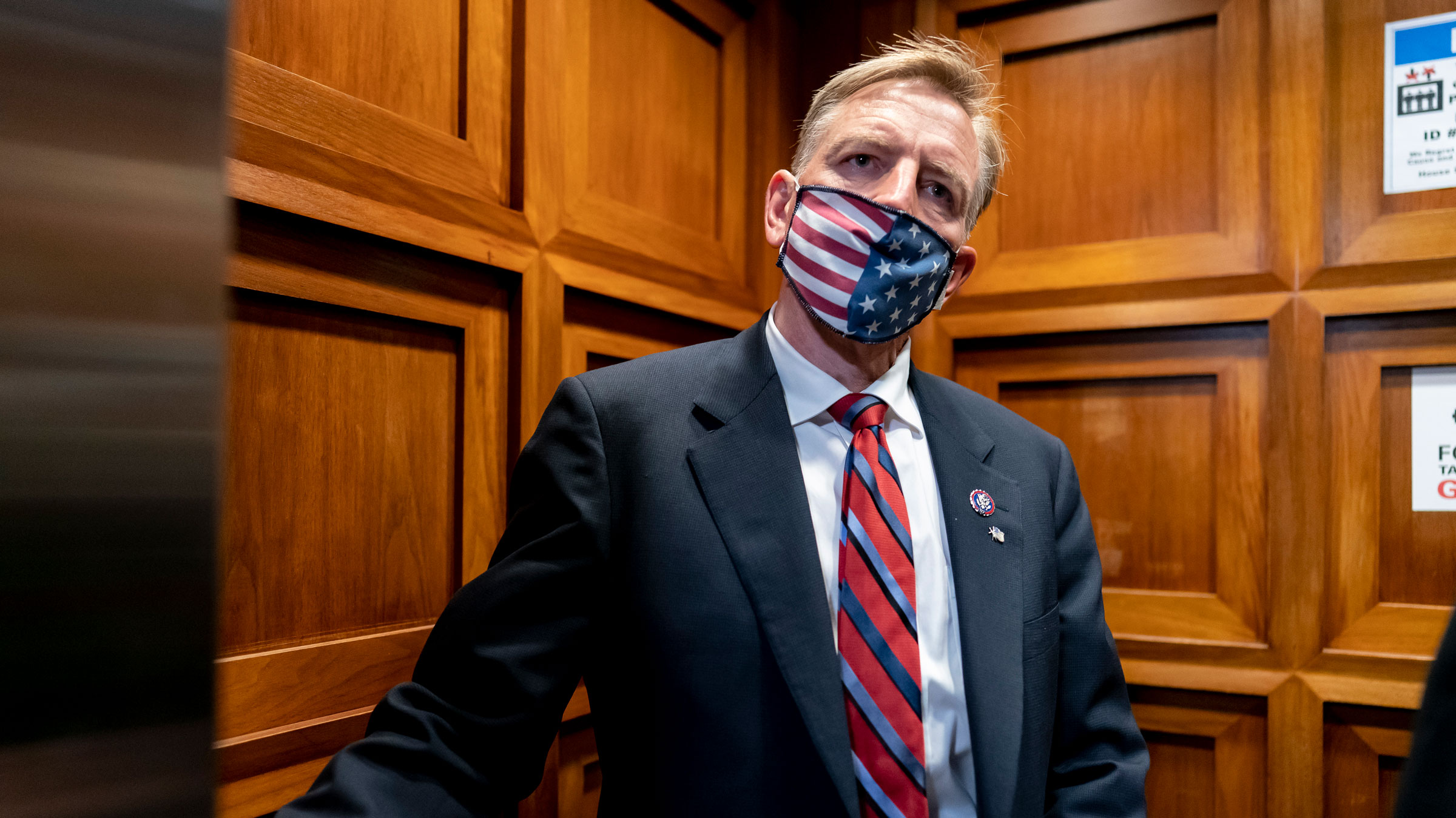 US Rep. Paul Gosar takes an elevator before Wednesday's vote.