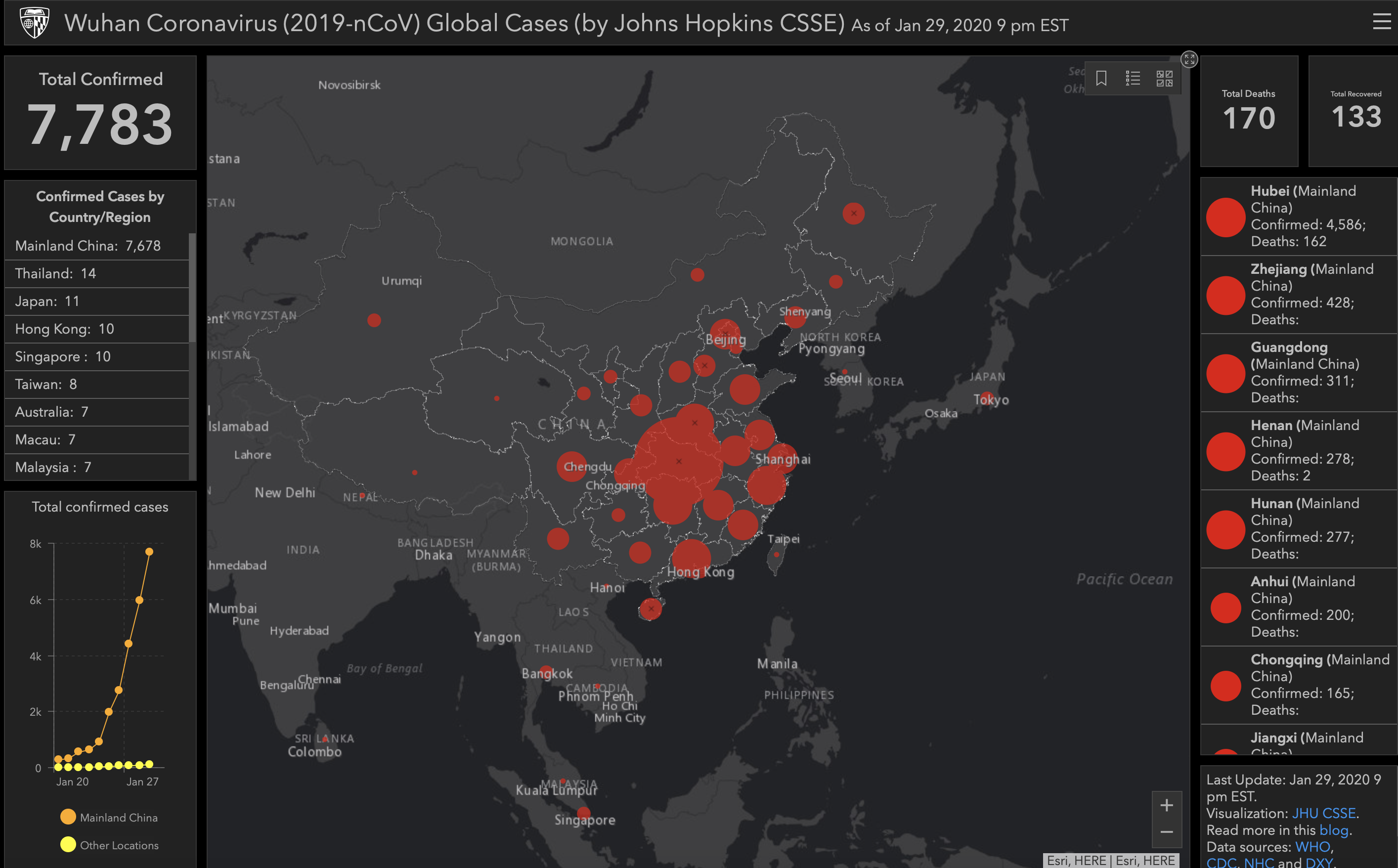 The coronavirus case map updates in real time as global health agencies confirm more cases.