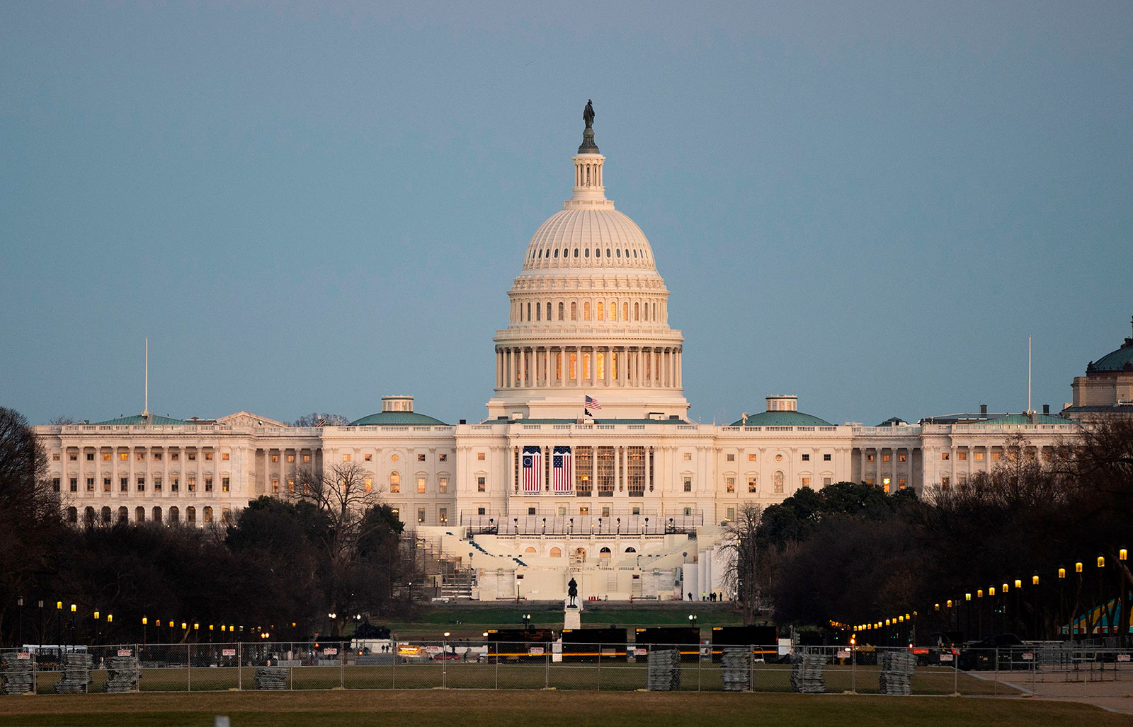 Security fences are set up on the National Mall in Washington, DC, on January 9.