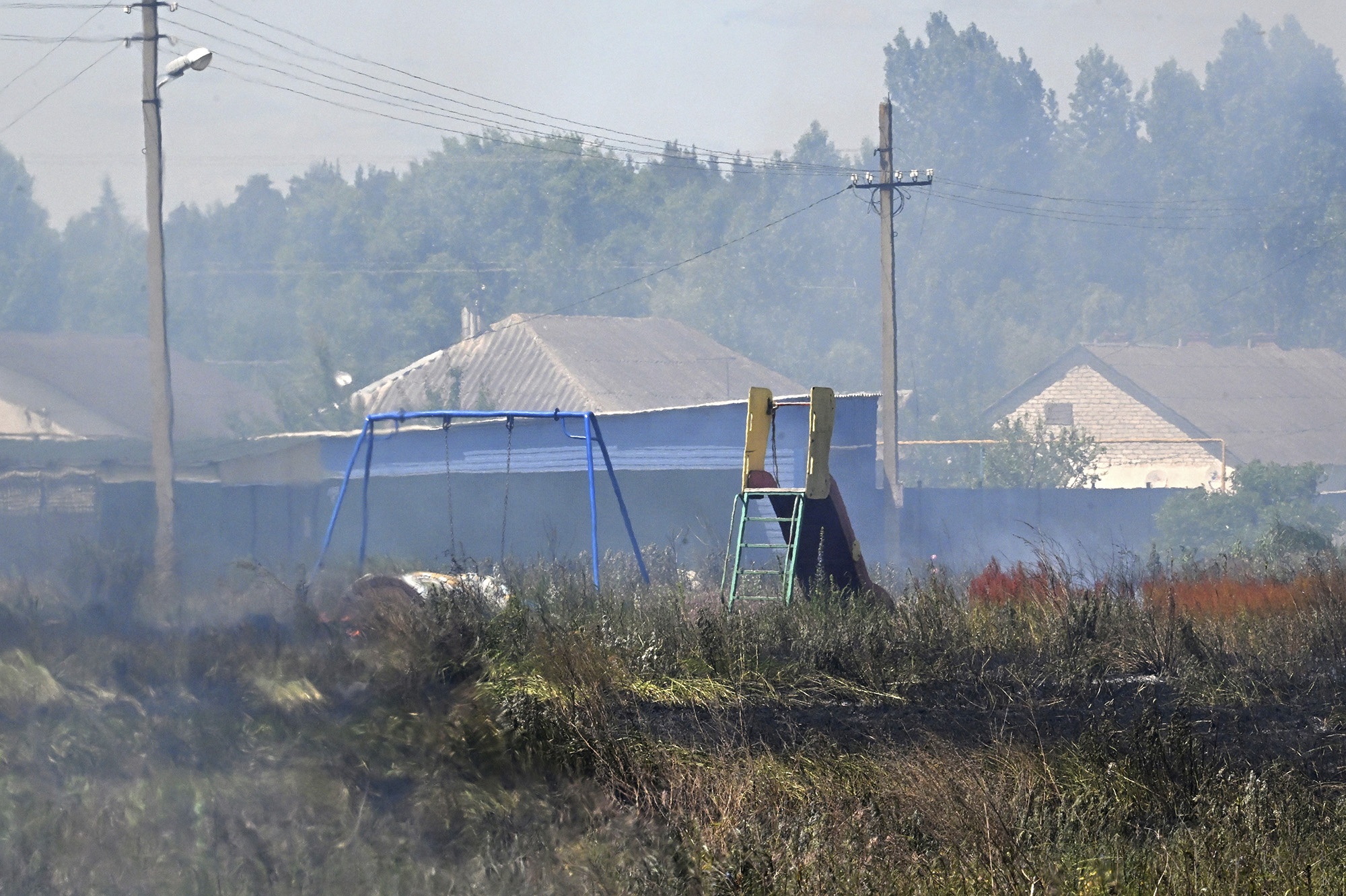 Smoke over the village of Novaya Tavolzhanka in the Belgorod region of Russia on June 4.