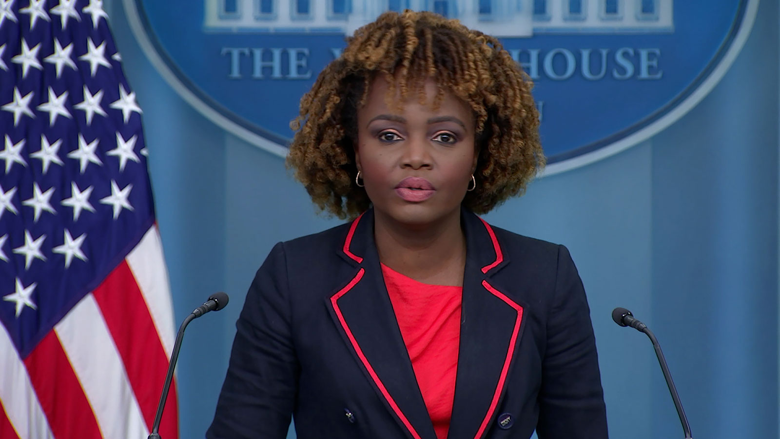 White House press secretary Karine Jean-Pierre speaks during a briefing on Friday, March 22.