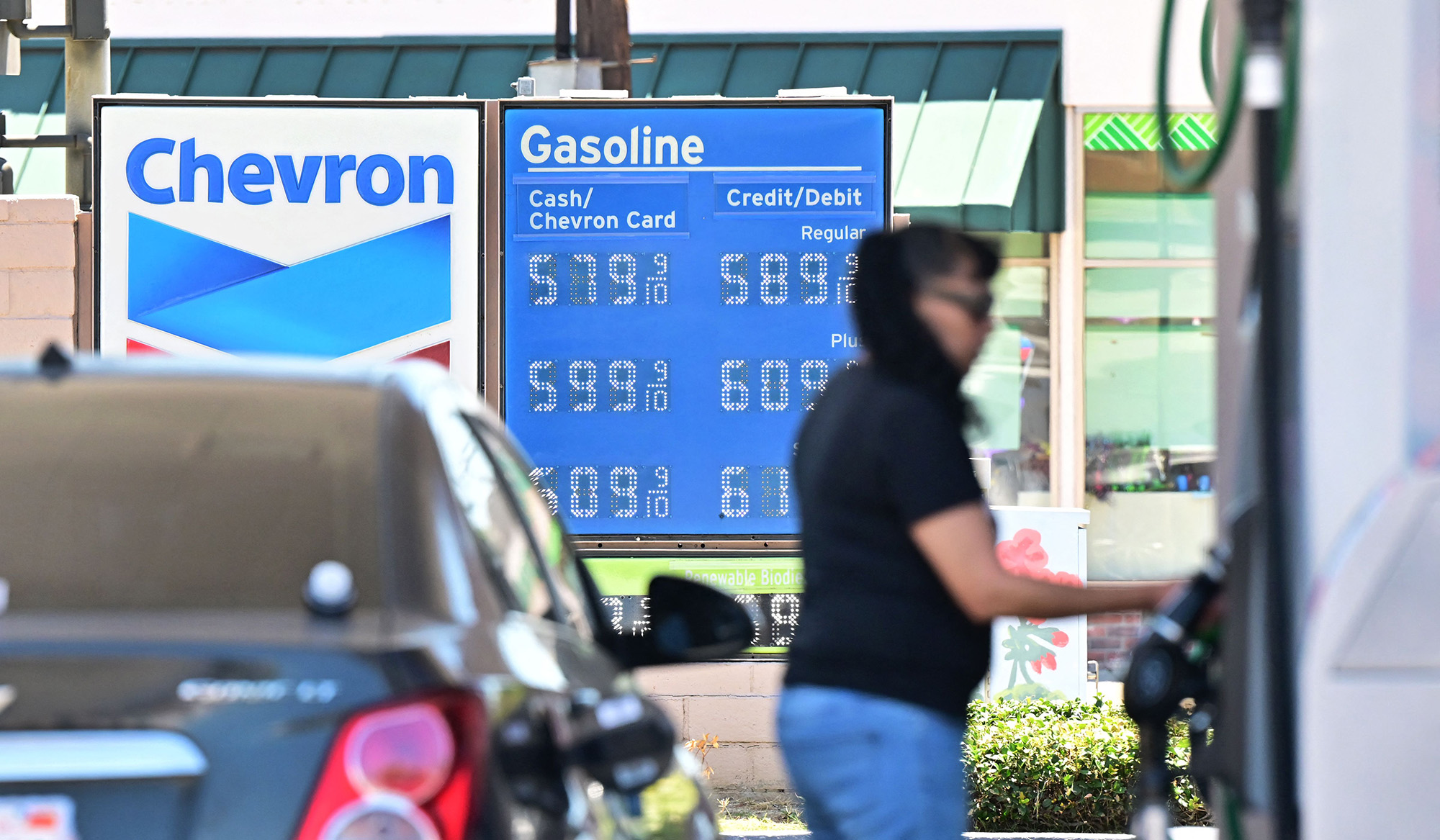 Gas prices are displayed at a petrol station in Monterey Park, California, on July 19.