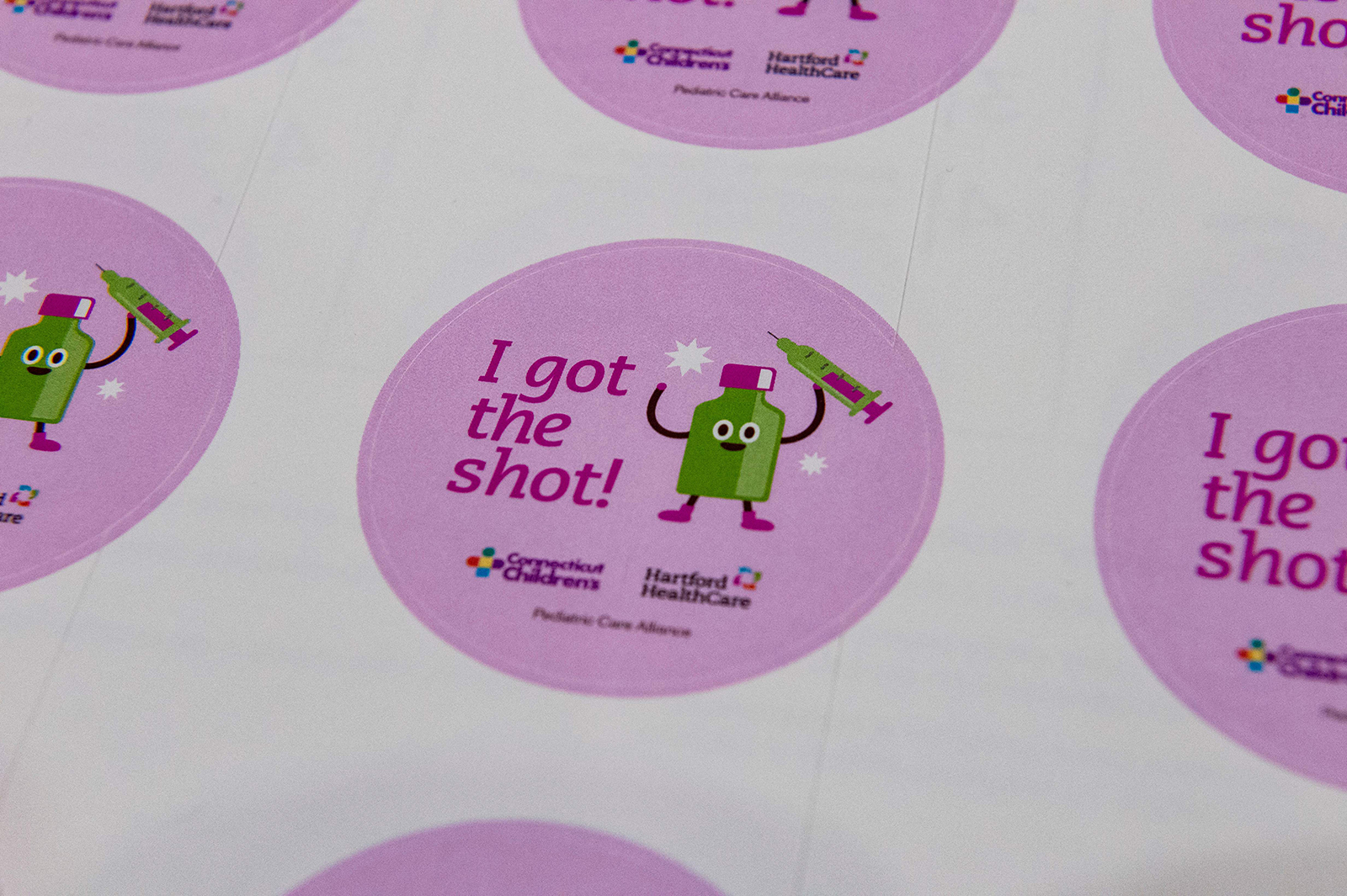 Stickers for children are seen ahead of full approval from the CDC for children to receive the Pfizer-BioNTech Covid-19 vaccine at Hartford Hospital in Hartford, Connecticut on November 2.