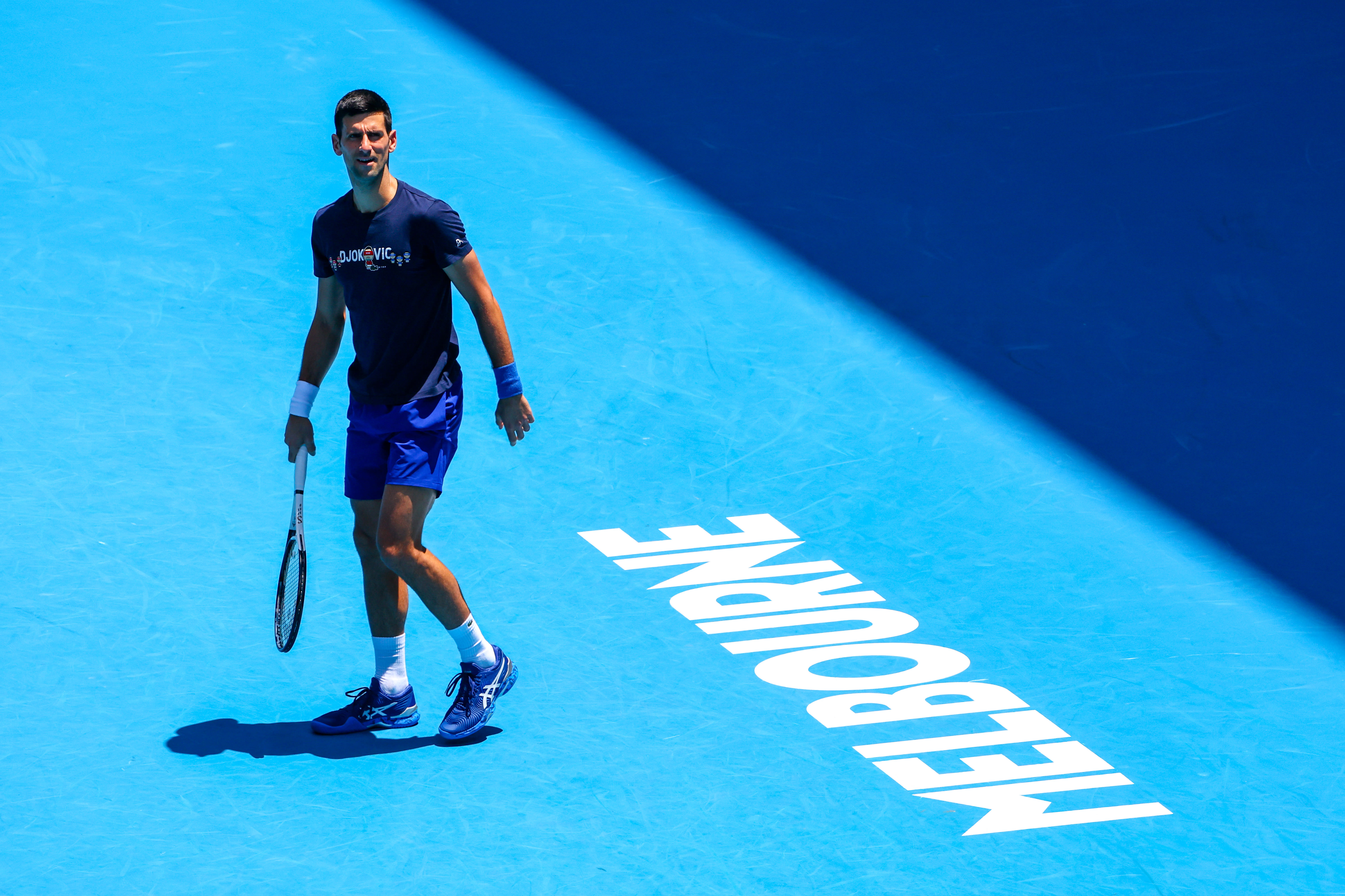 Serbian Novak Djokovic pictured at a training session ahead of the Australian Open tennis Grand Slam on Wednesday 12 January in Melbourne Park in Melbourne, Australia. 