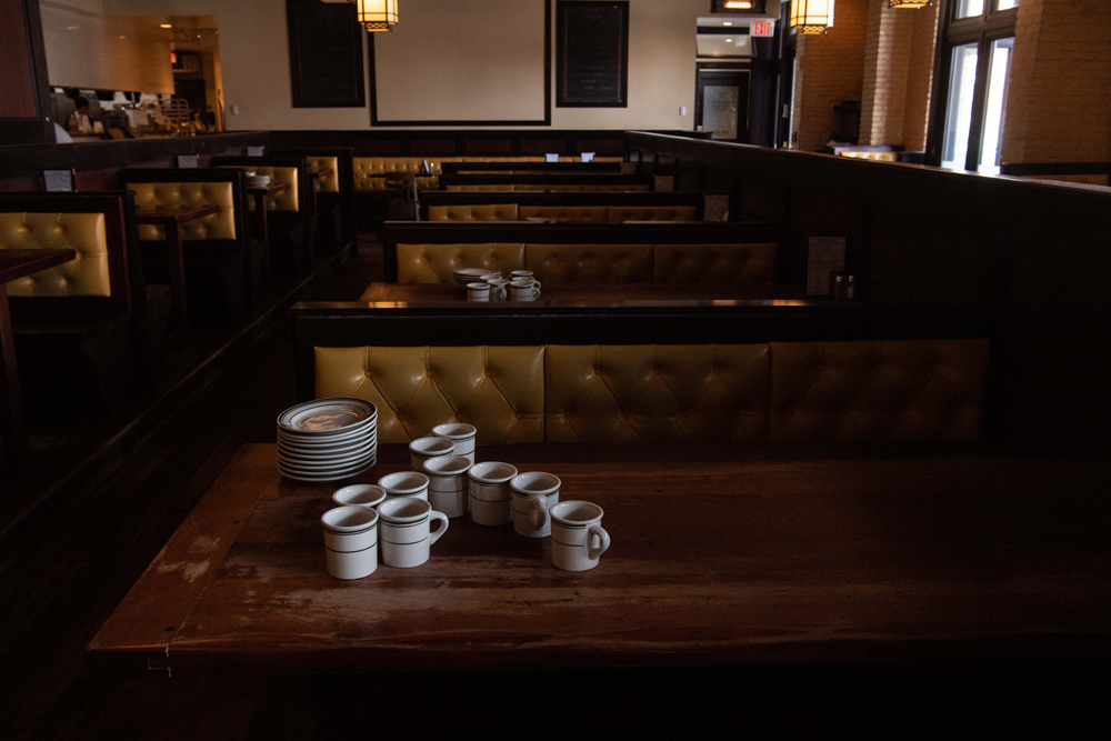 An empty restaurant serving only takeout due to the coronavirus outbreak is seen in Washington, DC, on March 18.