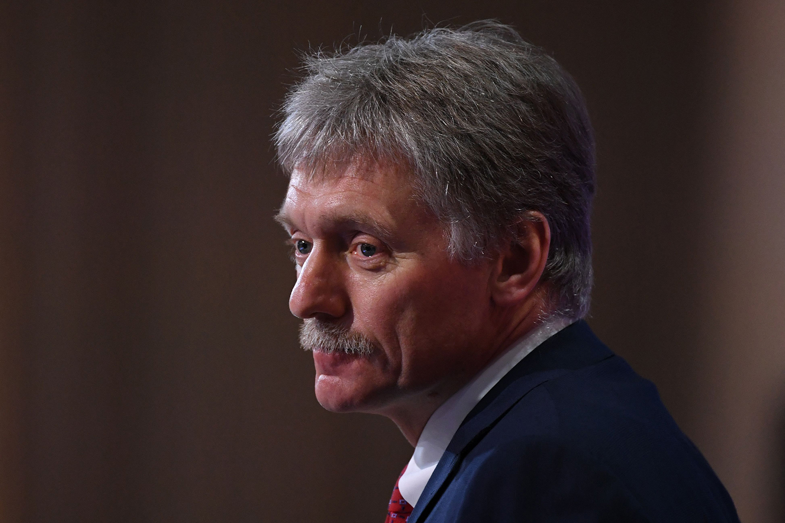 Kremlin spokesman Dmitry Peskov looks on during a press conference in Moscow on December 17, 2020.