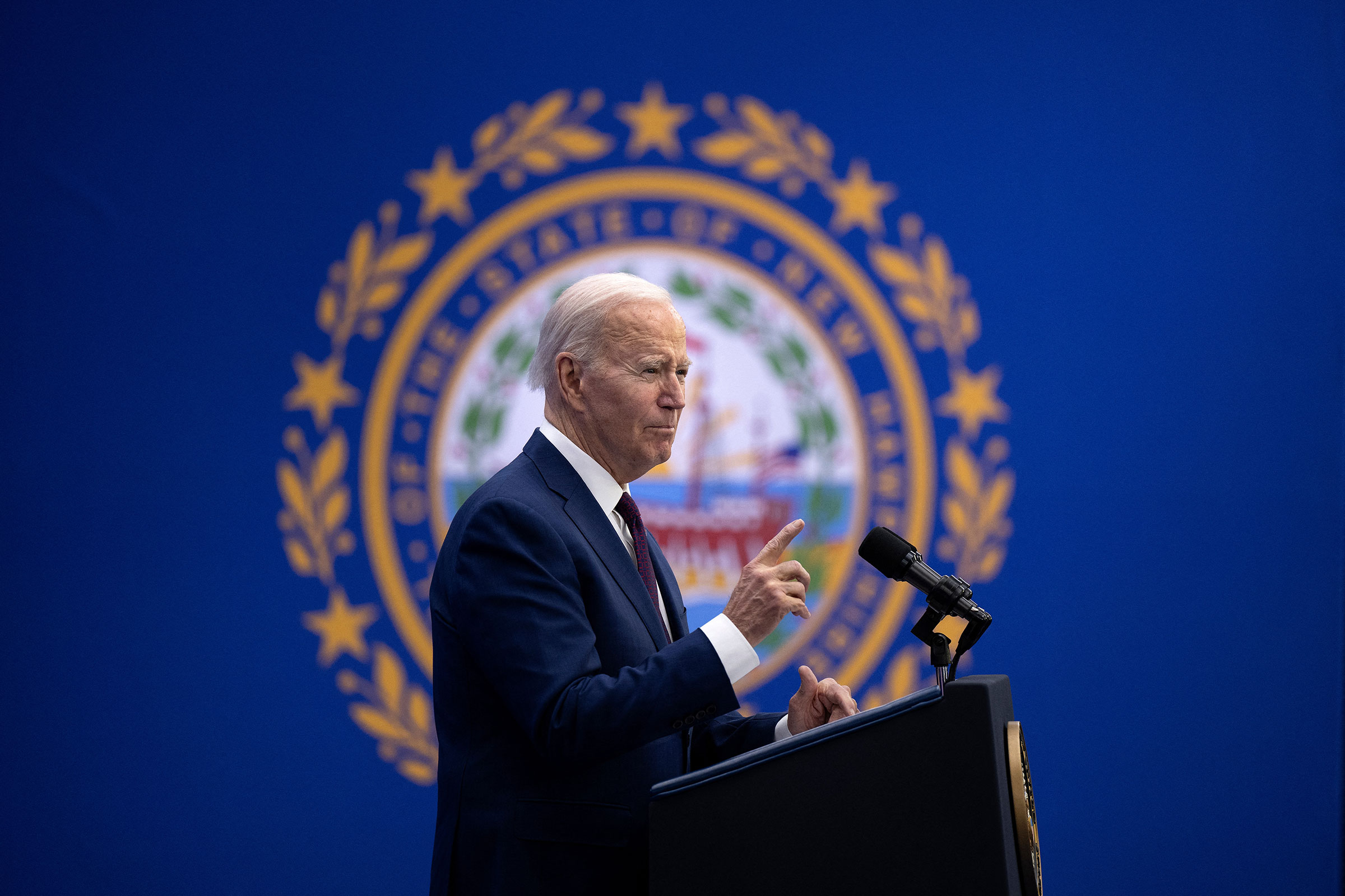 President Joe Biden speaks about the costs of living during an address at the YMCA Allard Center March 11, in Goffstown, New Hampshire.